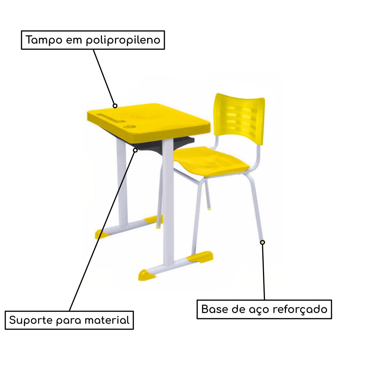 Kit Escolar Individual AMARELO – (Mesa e Cadeira) – ADULTO – TAMPO PLÁSTICO - COR AMARELO - MRPLAST - 54003 - Imagem 3