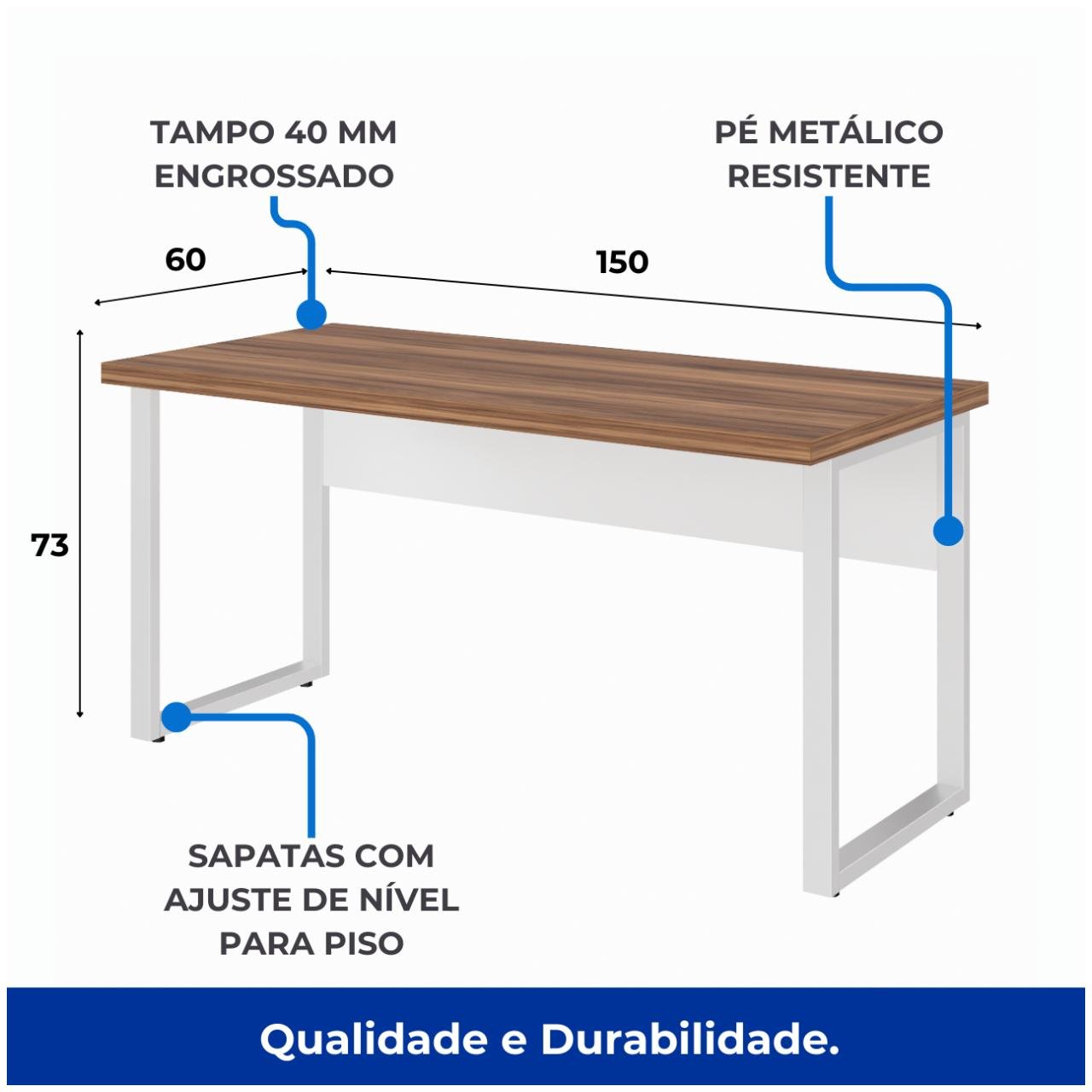 Mesa Escritório PÉ QUADRO 1,50x0,60m - C/ Gavetas - NOGAL SEVILHA / BRANCO - 34321 - Imagem 2