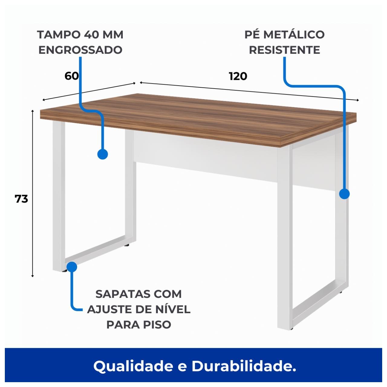 Mesa Escritório PÉ QUADRO 1,20x0,60m -S/ Gavetas - NOGAL SEVILHA / BRANCO 34303 - Imagem 2