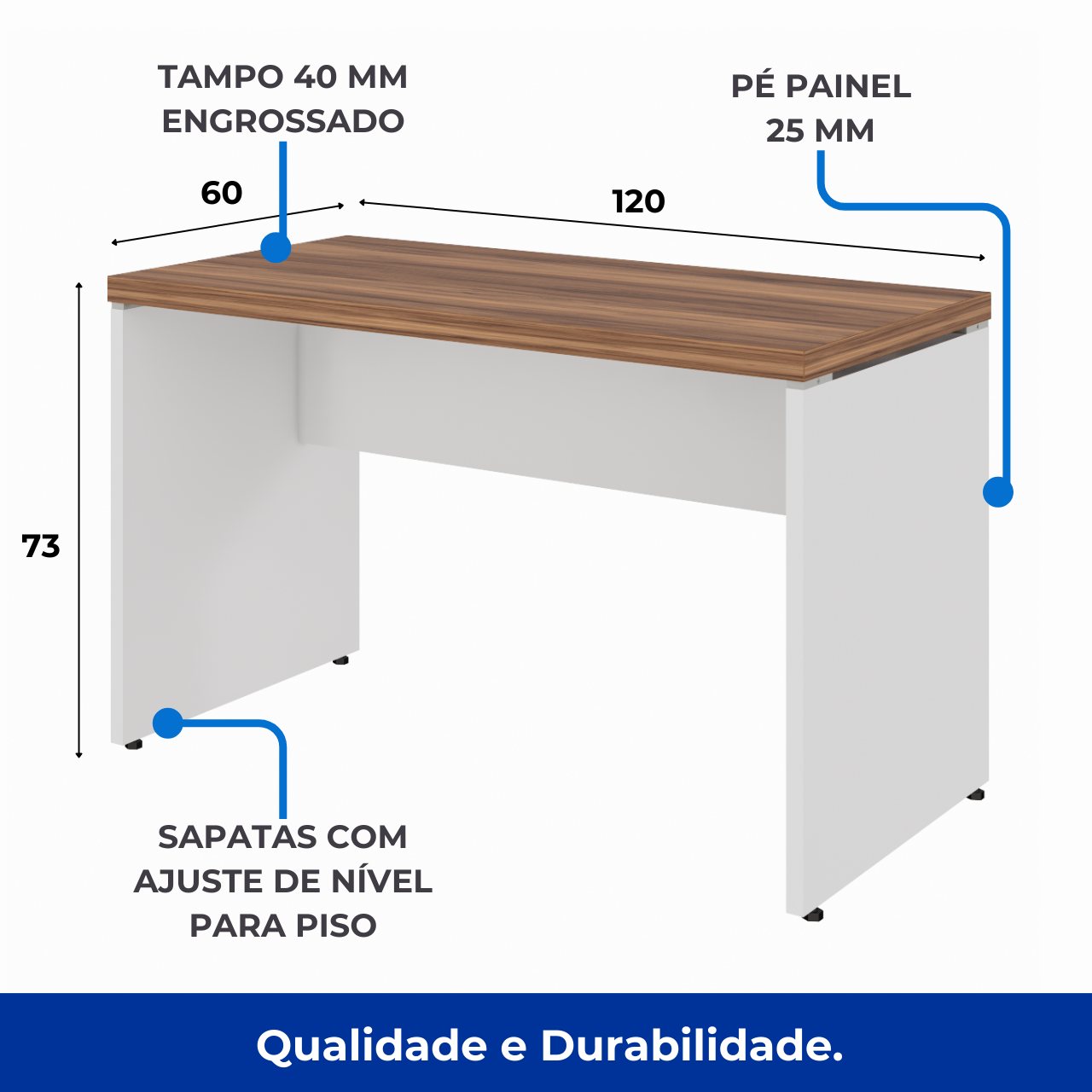 Mesa de Escritório 1,20x0,60m S/ Gaveta - NOGAL SEVILHA/BRANCO - 34305 - Imagem 2