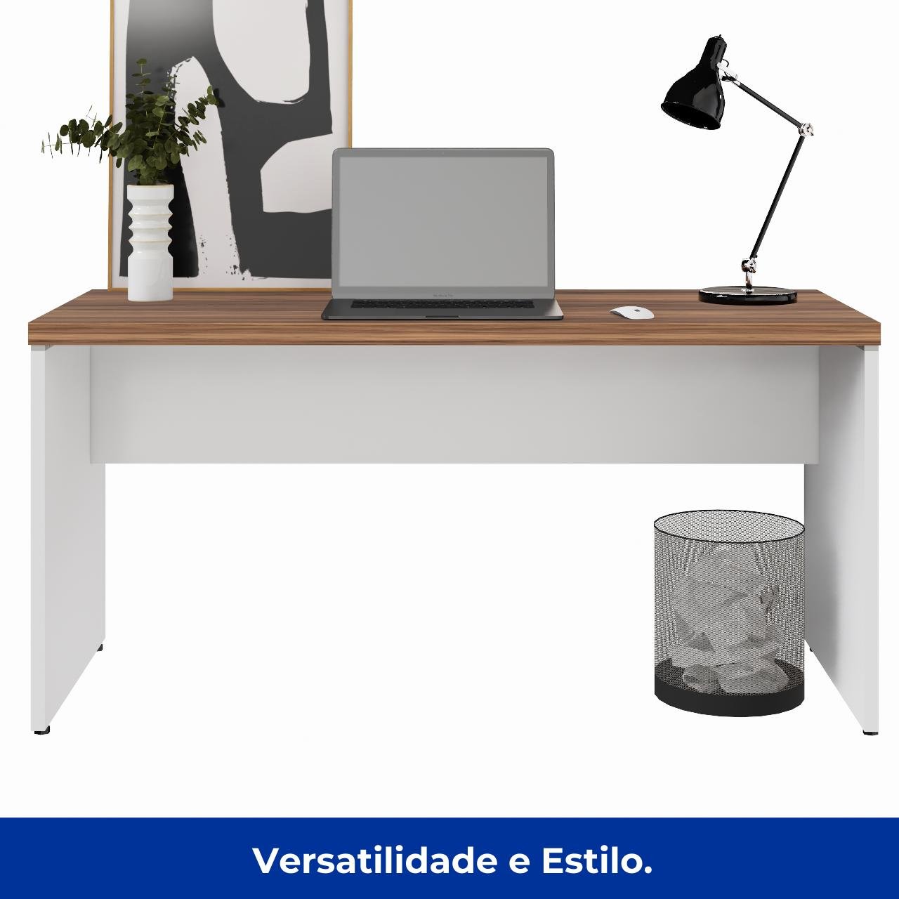 Mesa de Escritório 1,50×0,60m Sem Gavetas NOGAL SEVILHA/BRANCO – 34306 - Imagem 3