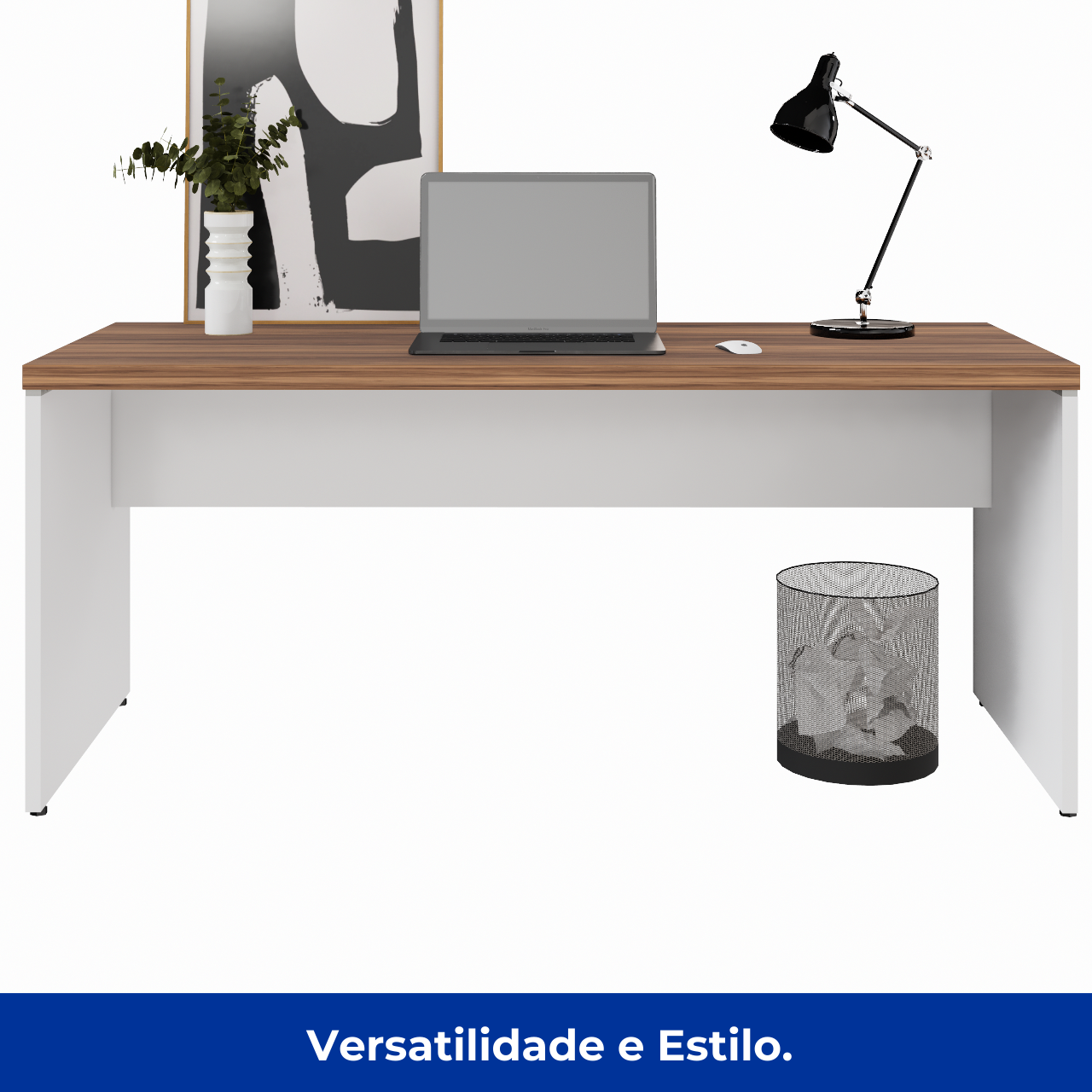 Mesa de Escritório 1,70×0,70m Sem Gavetas NOGAL SEVILHA/BRANCO – 34307 - Imagem 2