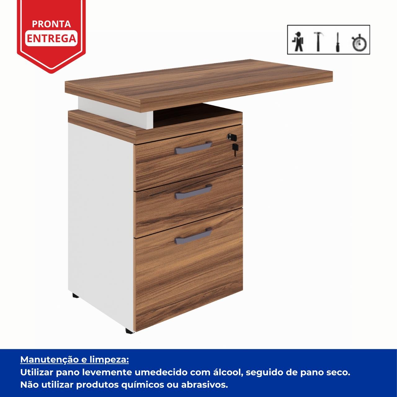 Mesa AUXILIAR c/ 03 Gavetas Pedestal - NOGAL SEVILHA/BRANCO – 34309 - Imagem 3