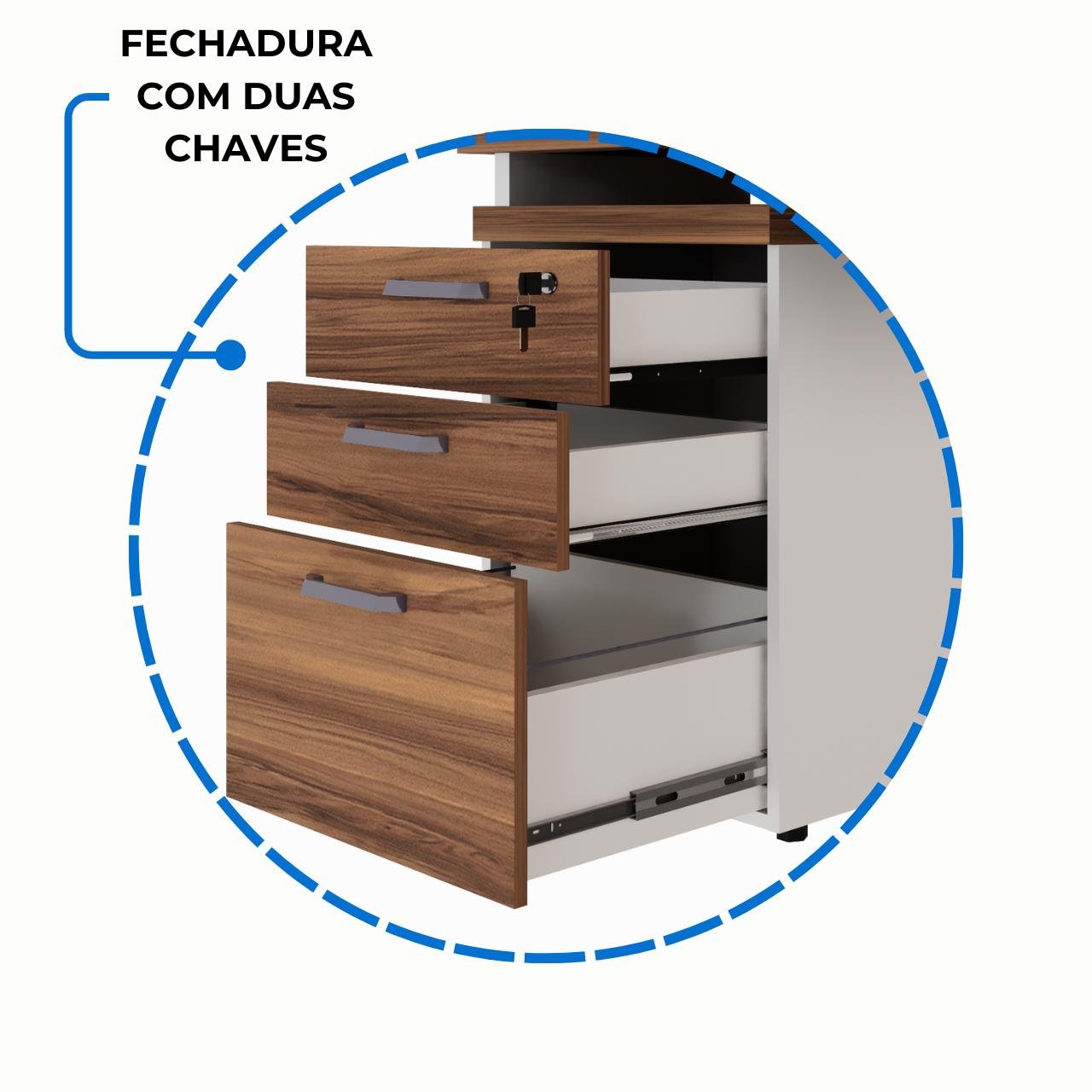 Mesa AUXILIAR c/ 03 Gavetas Pedestal - NOGAL SEVILHA/BRANCO – 34309 - Imagem 6