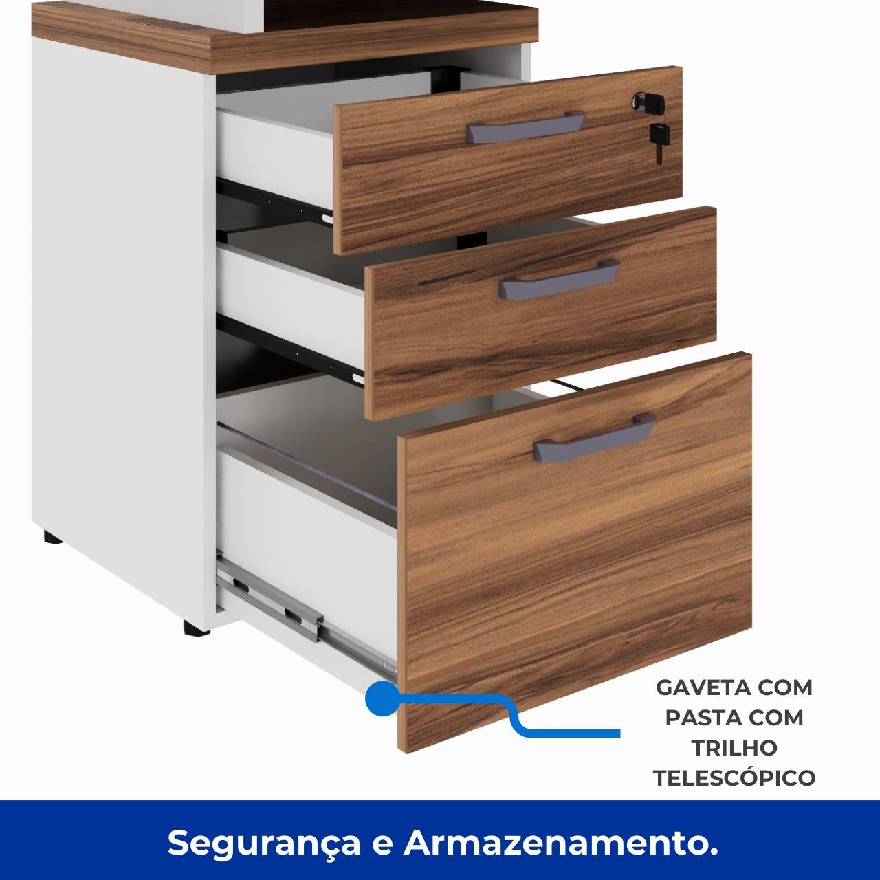 Mesa AUXILIAR c/ 03 Gavetas Pedestal - NOGAL SEVILHA/BRANCO – 34309 - Imagem 4
