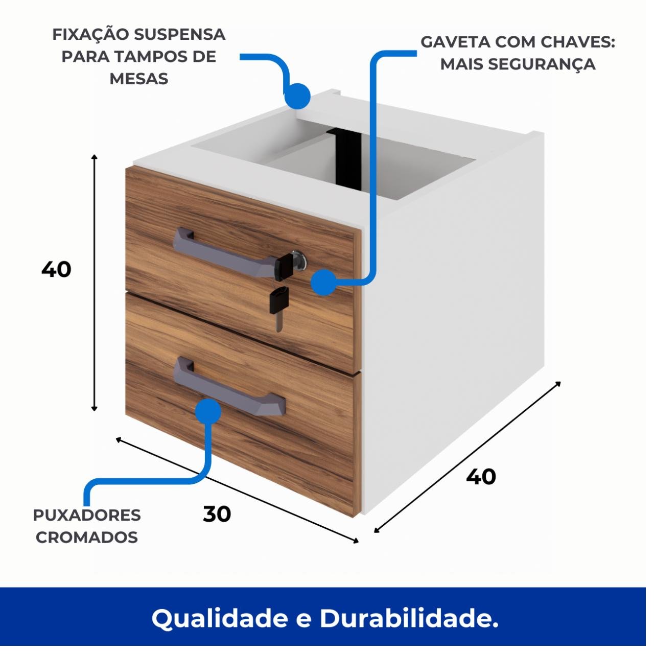 Gaveteiro Suspenso p/ Mesa (02 Gav) - NOGAL SEVILHA/BRANCO - 34310 - Imagem 3