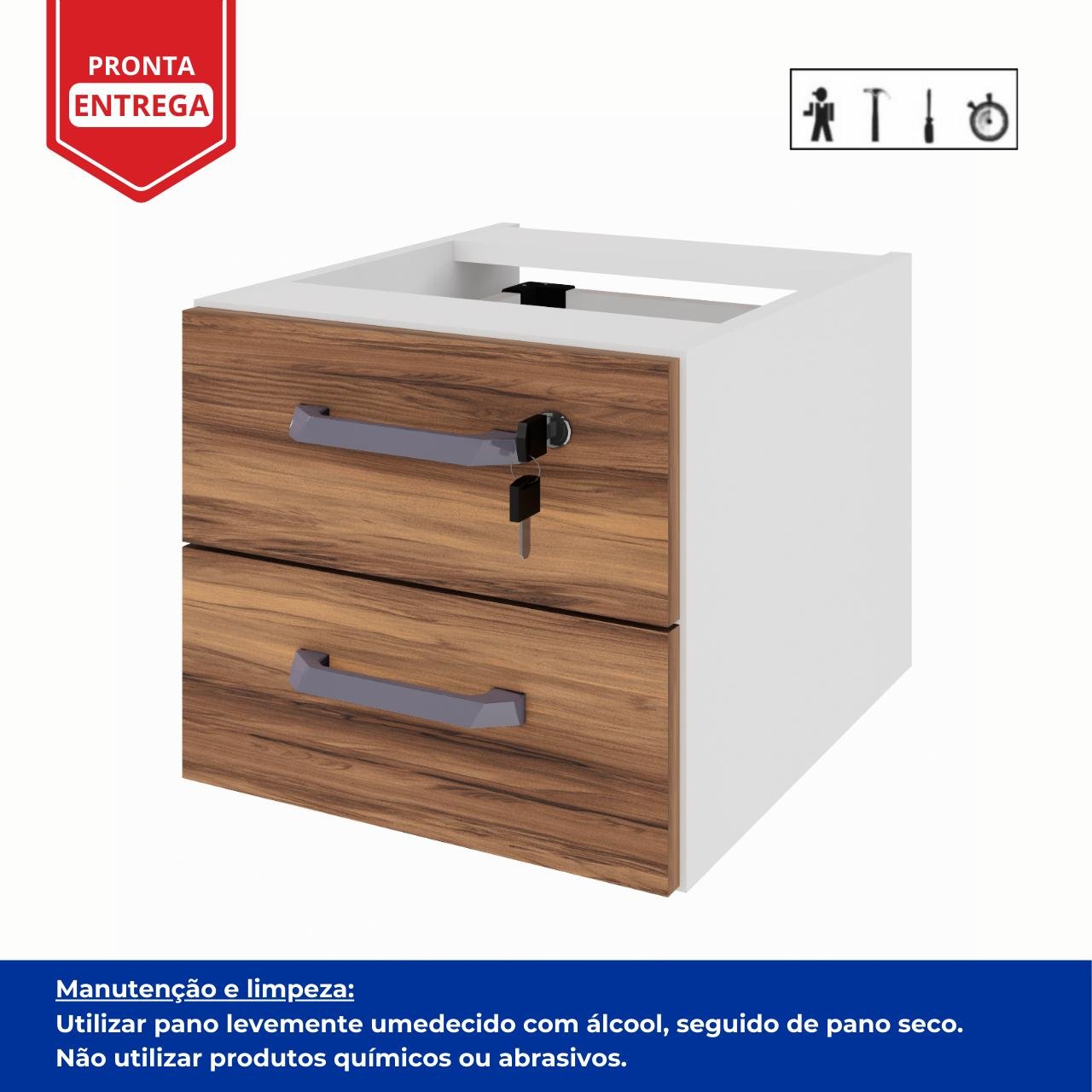 Gaveteiro Suspenso p/ Mesa (02 Gav) - NOGAL SEVILHA/BRANCO - 34310 - Imagem 2