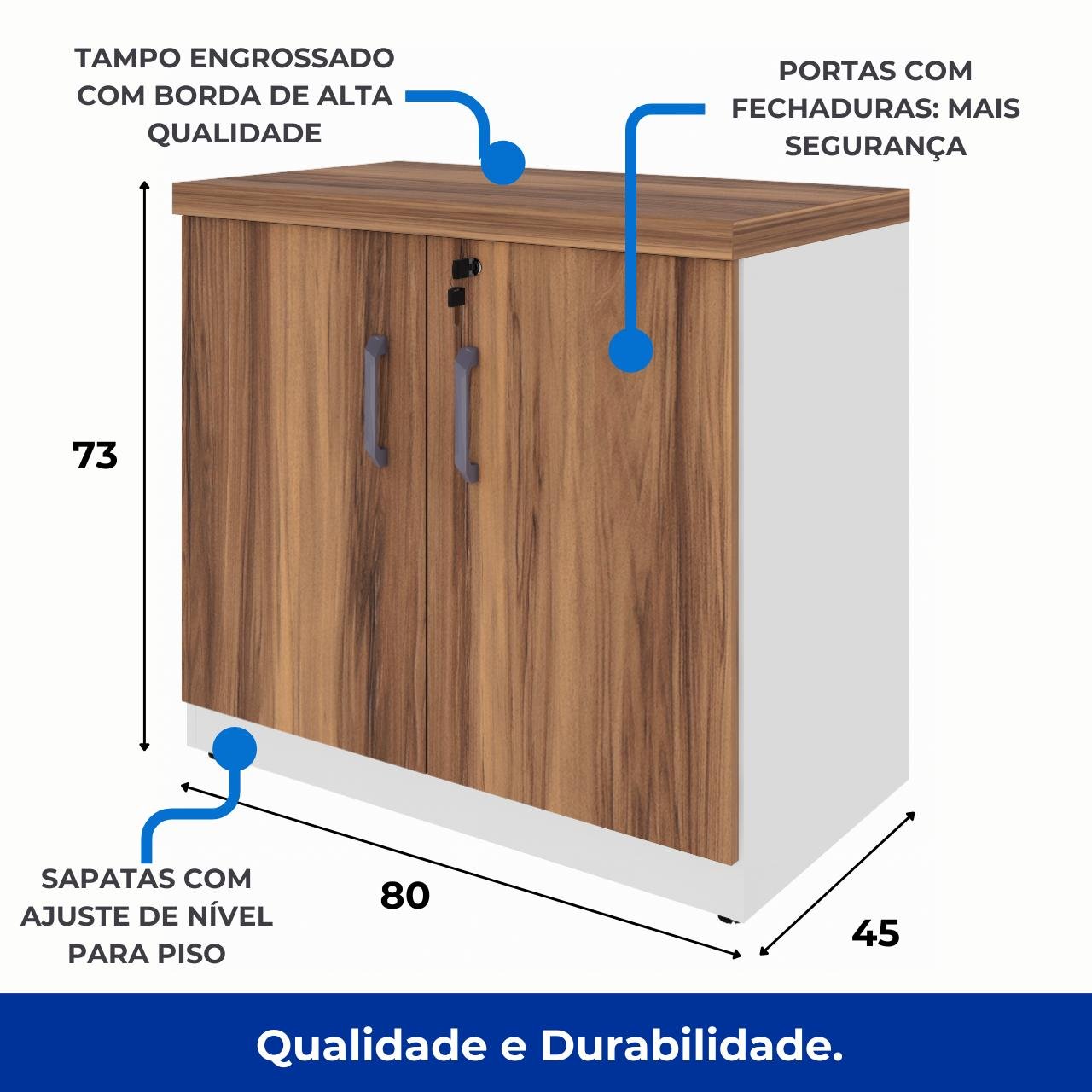 Armário Baixo com 02 Portas – 0,80×0,74×0,45m NOGAL SEVILHA/BRANCO – 34311 - Imagem 3