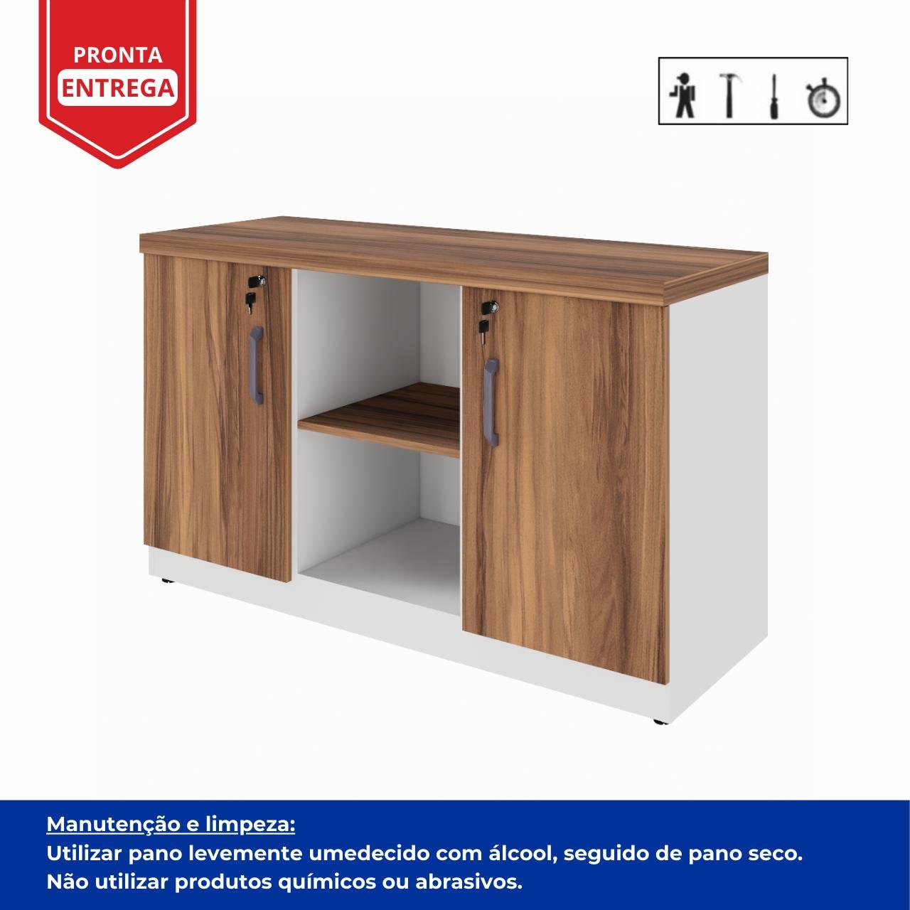 Armário Baixo Credenza – 1,20×0,73X0,45m NOGAL SEVILHA/BRANCO - 34312 - Imagem 2