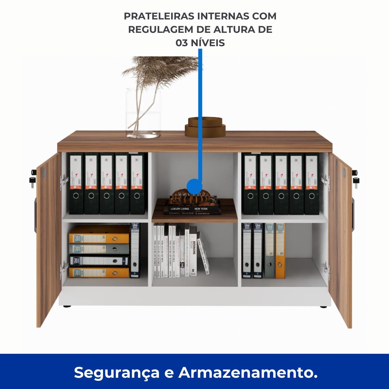 Armário Baixo Credenza – 1,20×0,73X0,45m NOGAL SEVILHA/BRANCO - 34312 - Imagem 3