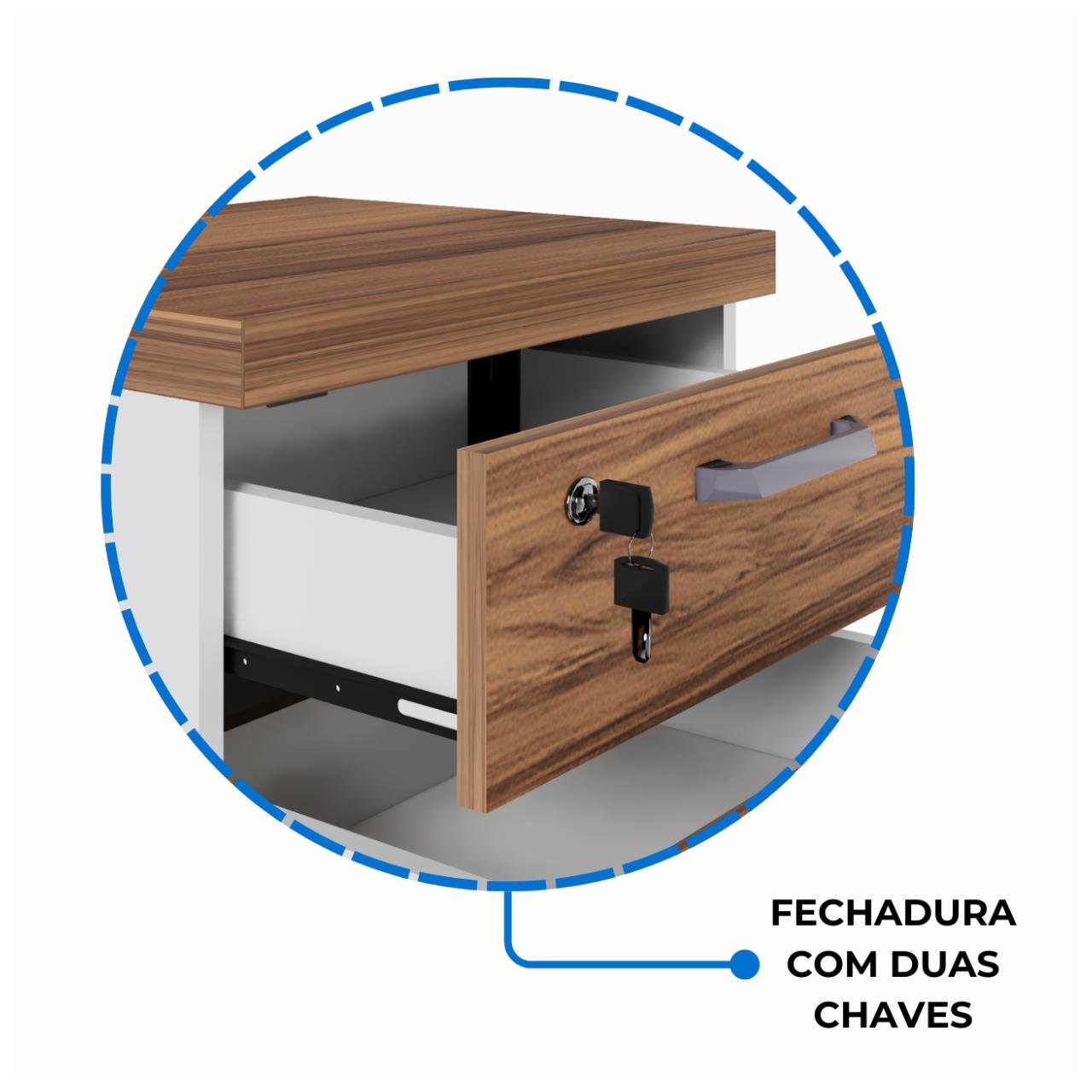 Gaveteiro Volante 03 Gav – 0,68×0,46×0,40m NOGAL SEVILHA/BRANCO - 34313 - Imagem 2