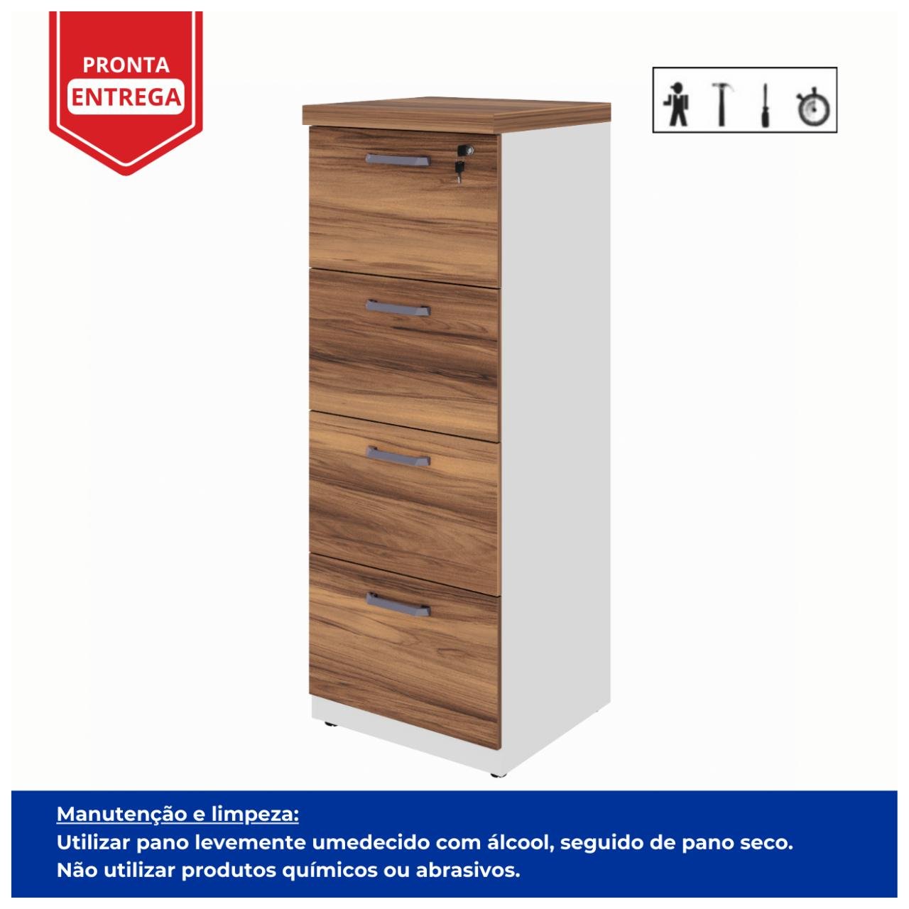 Arquivo 04 Gavetas Pasta Suspensa – 1,28×0,46×0,45m NOGAL SEVILHA/BRANCO – 34314 - Imagem 4