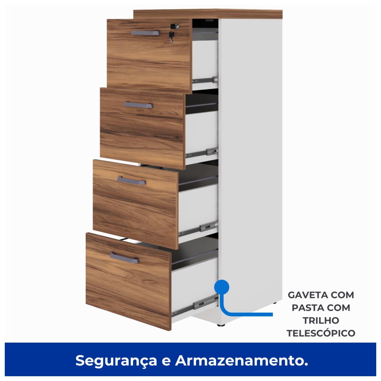 Arquivo 04 Gavetas Pasta Suspensa – 1,28×0,46×0,45m NOGAL SEVILHA/BRANCO – 34314 - Imagem 3