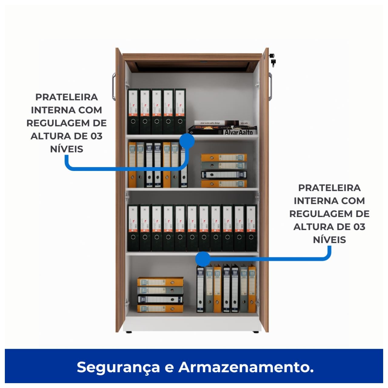 Armário Alto Fechado com 02 Portas – 1,61×0,80×0,45m NOGAL SEVILHA/BRANCO – 34315 - Imagem 3