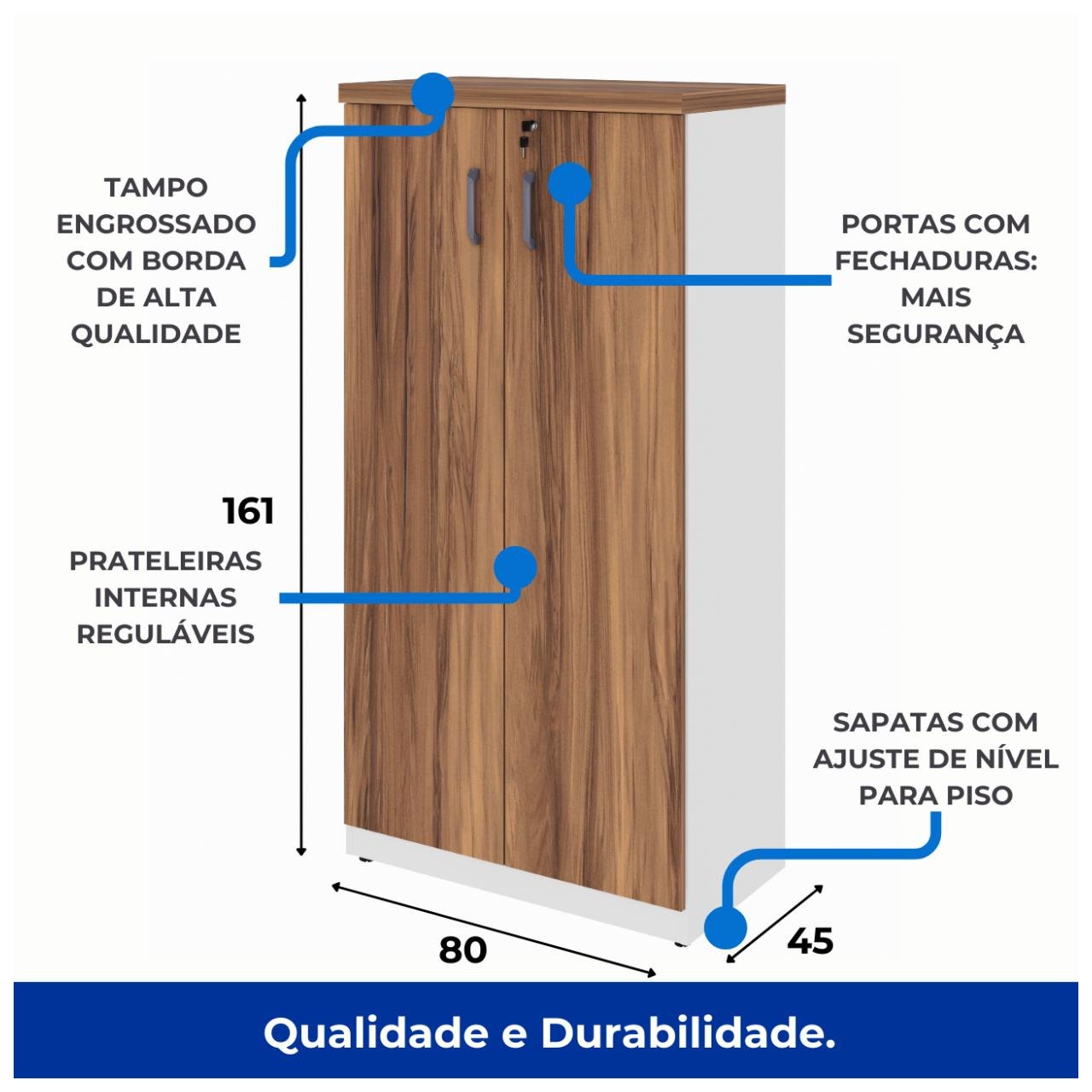 Armário Alto Fechado com 02 Portas – 1,61×0,80×0,45m NOGAL SEVILHA/BRANCO – 34315 - Imagem 5
