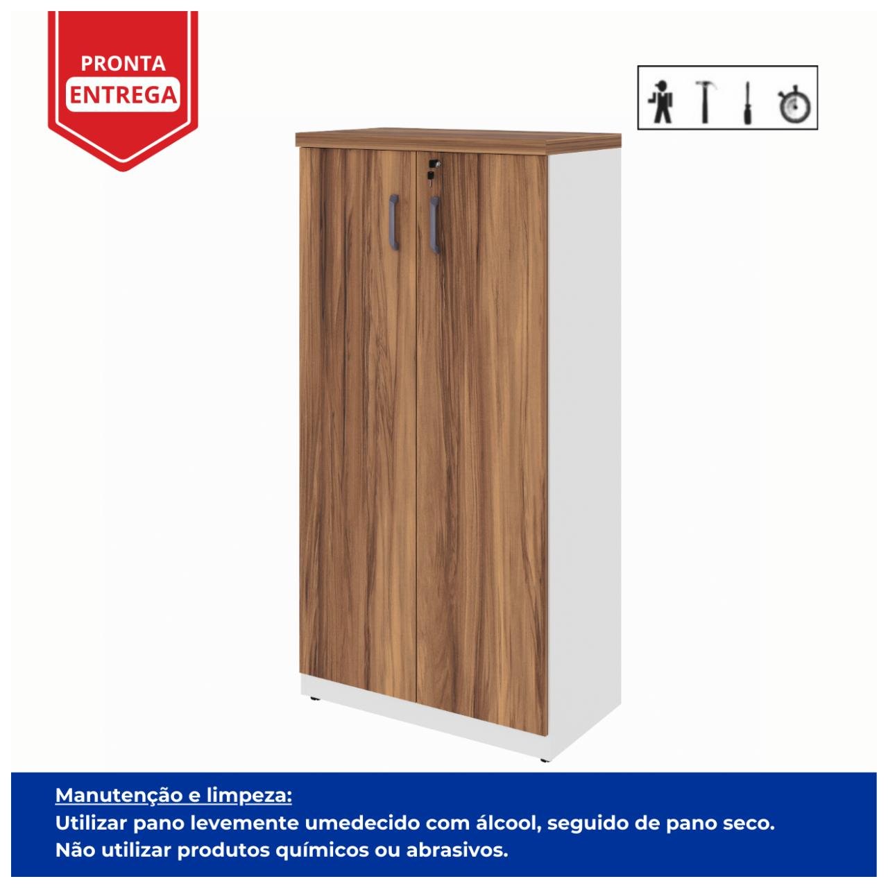 Armário Alto Fechado com 02 Portas – 1,61×0,80×0,45m NOGAL SEVILHA/BRANCO – 34315 - Imagem 2