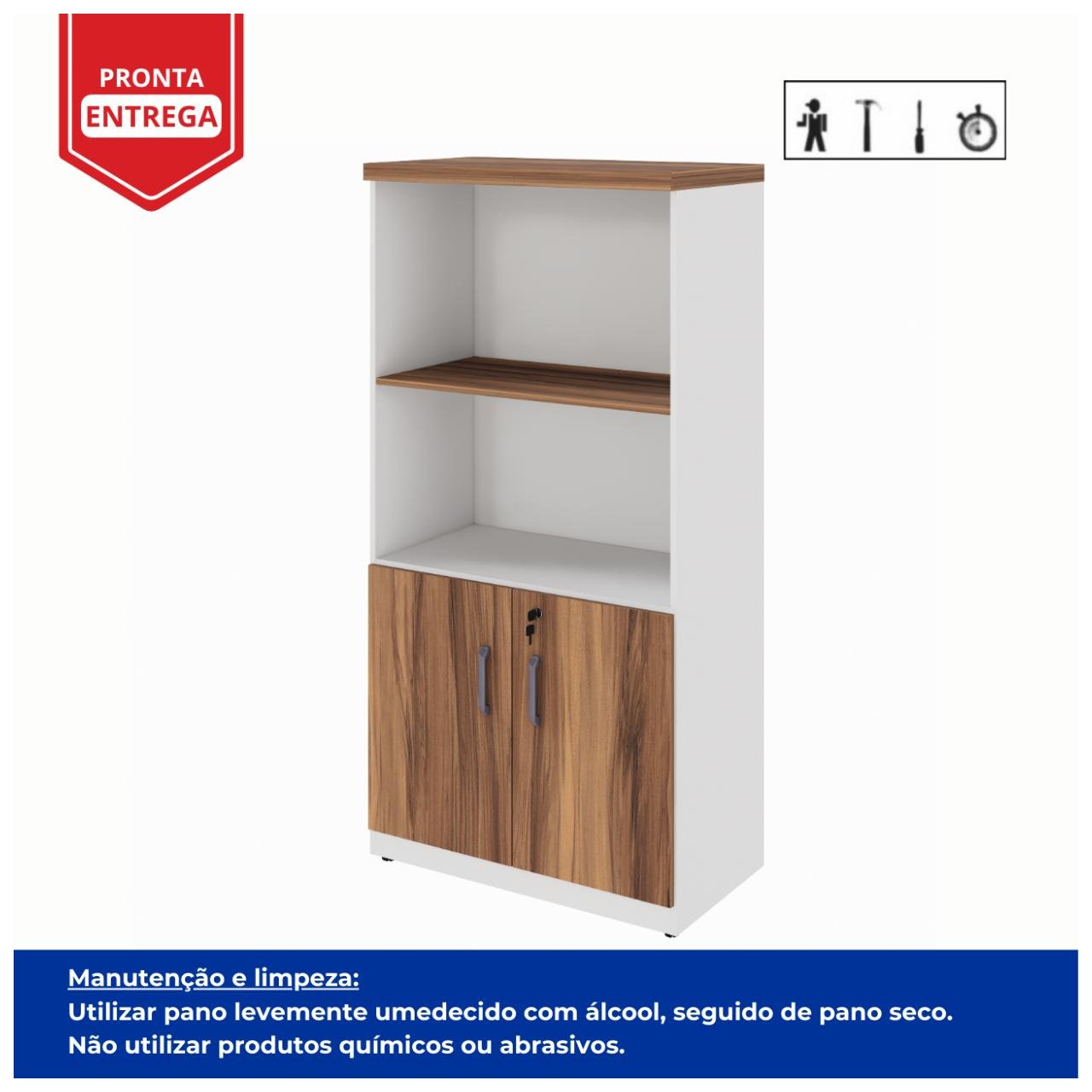 Armário Alto Semi-Aberto – 1,61×0,80×0,45m NOGAL SEVILHA/BRANCO – 34316 - Imagem 5