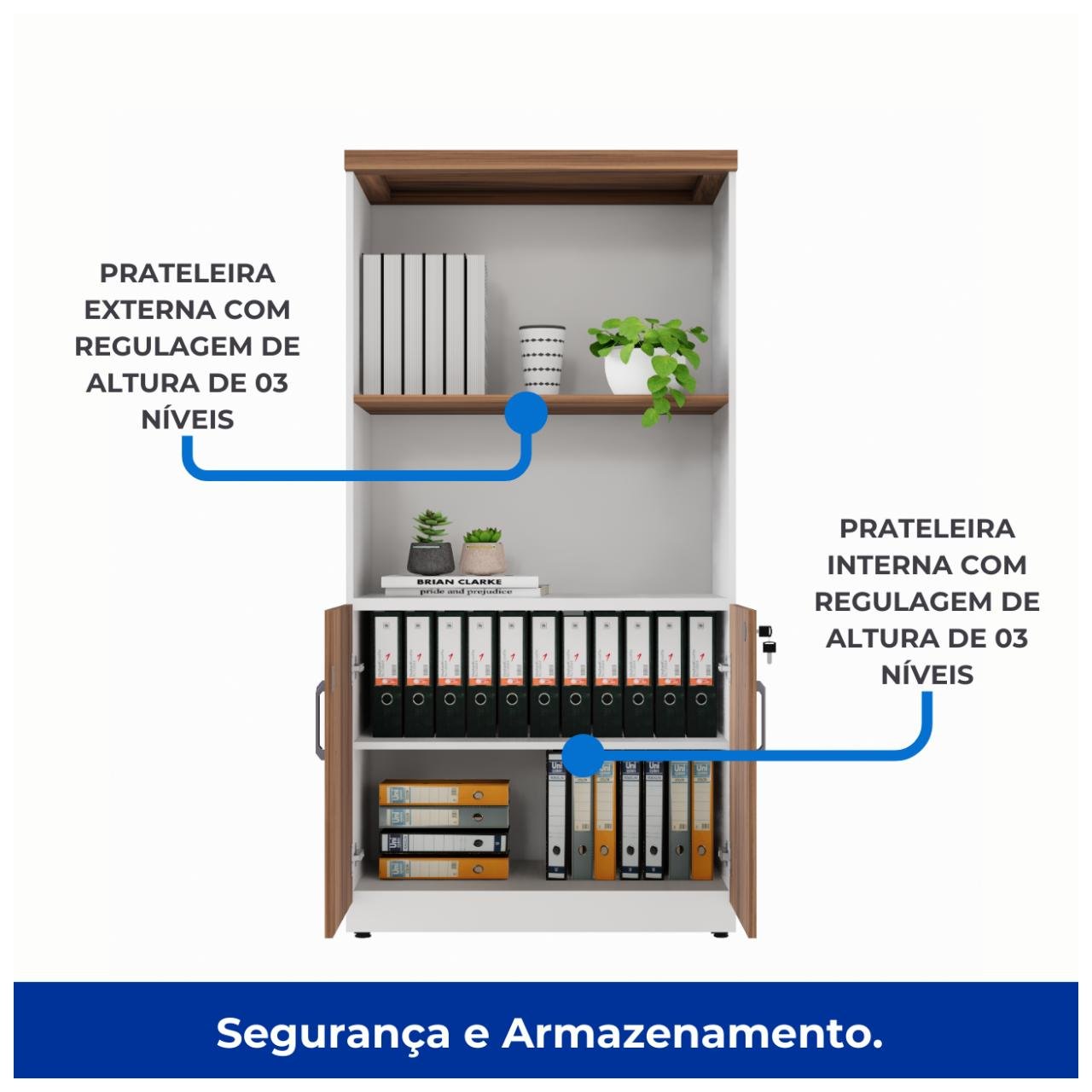Armário Alto Semi-Aberto – 1,61×0,80×0,45m NOGAL SEVILHA/BRANCO – 34316 - Imagem 3