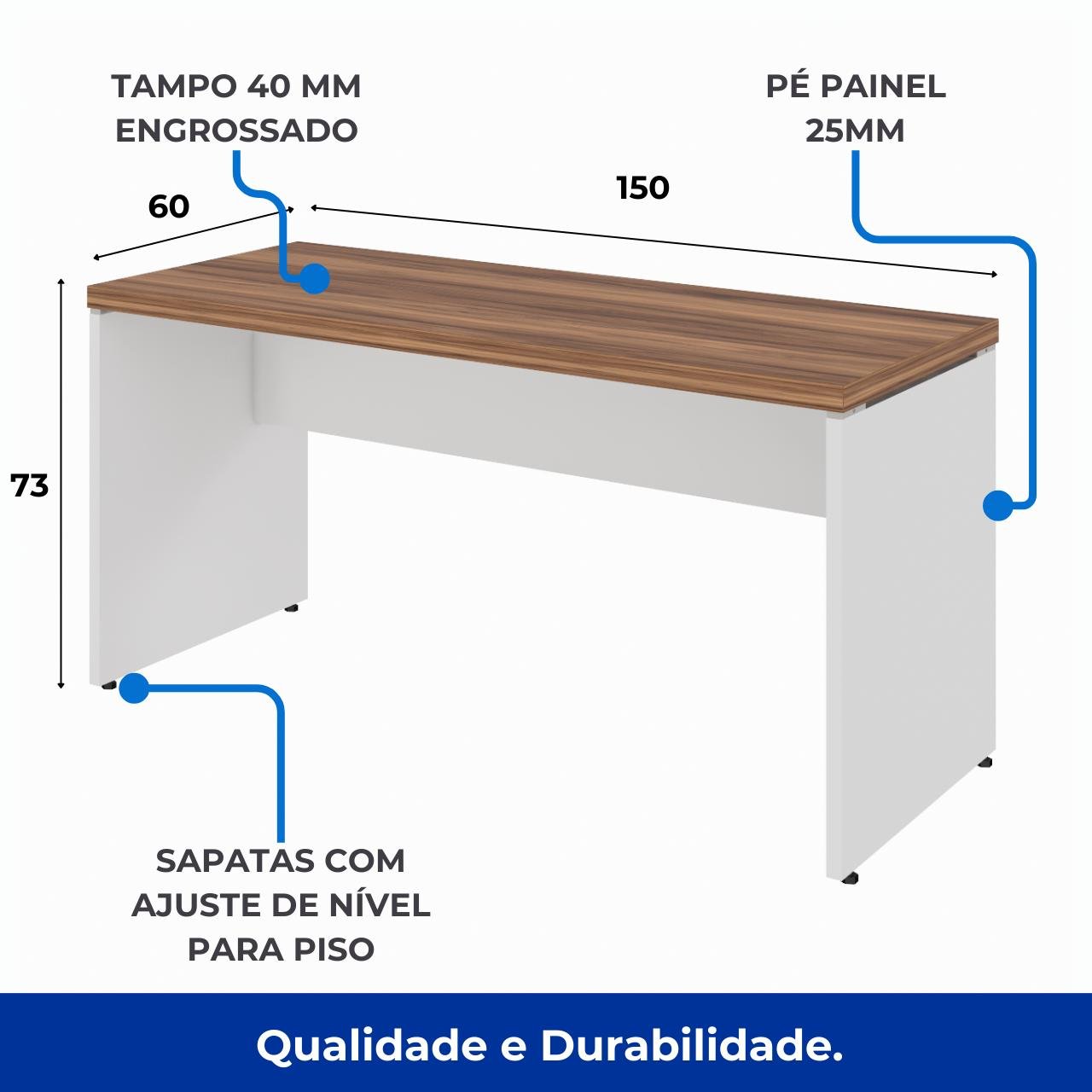 Mesa de Escritório 1,50x0,60m C/ Gaveta - NOGAL SEVILHA/BRANCO - 34318 - Imagem 2