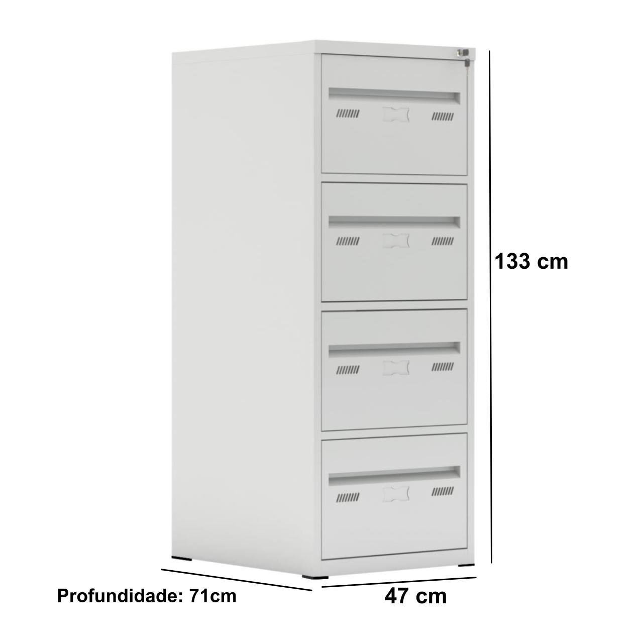 Arquivo de Aço 04 Gav. - CHAPA # 22- S/ TRILHO TELESC - (71cm) - 1,33x0,47x0,71m - CZ/CZ - W3 - 18020 - Imagem 2