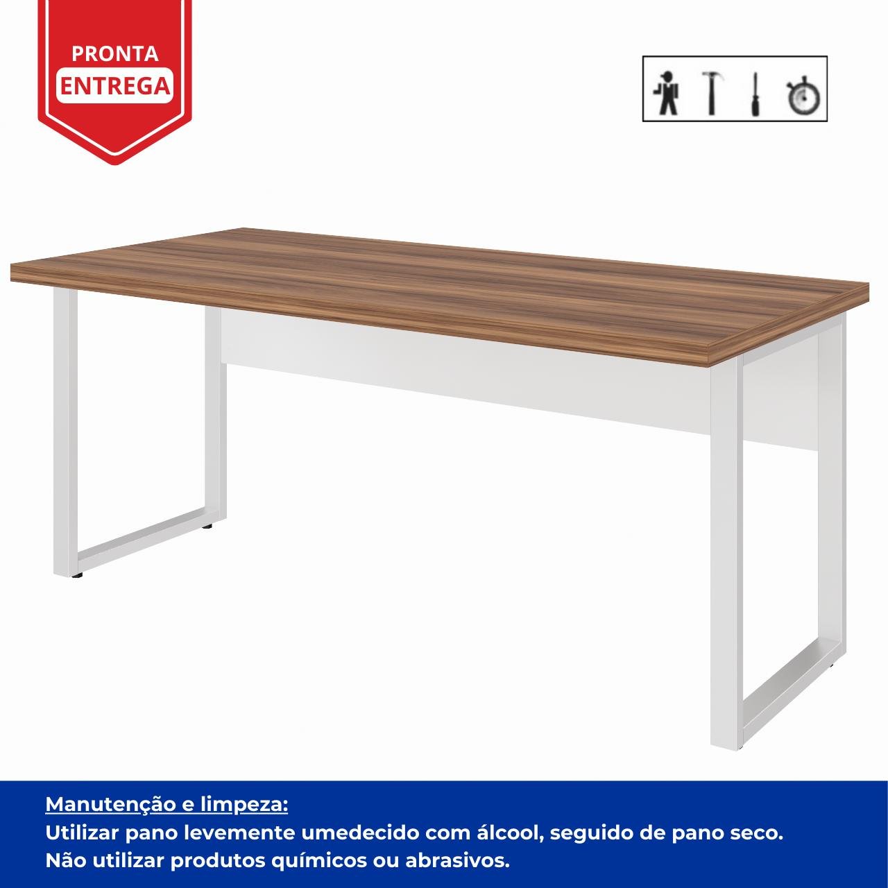Mesa Escritório PÉ QUADRO 1,70x0,70m -C/ 02 Gavetas - NOGAL SEVILHA / BRANCO - 34322 - Imagem 4