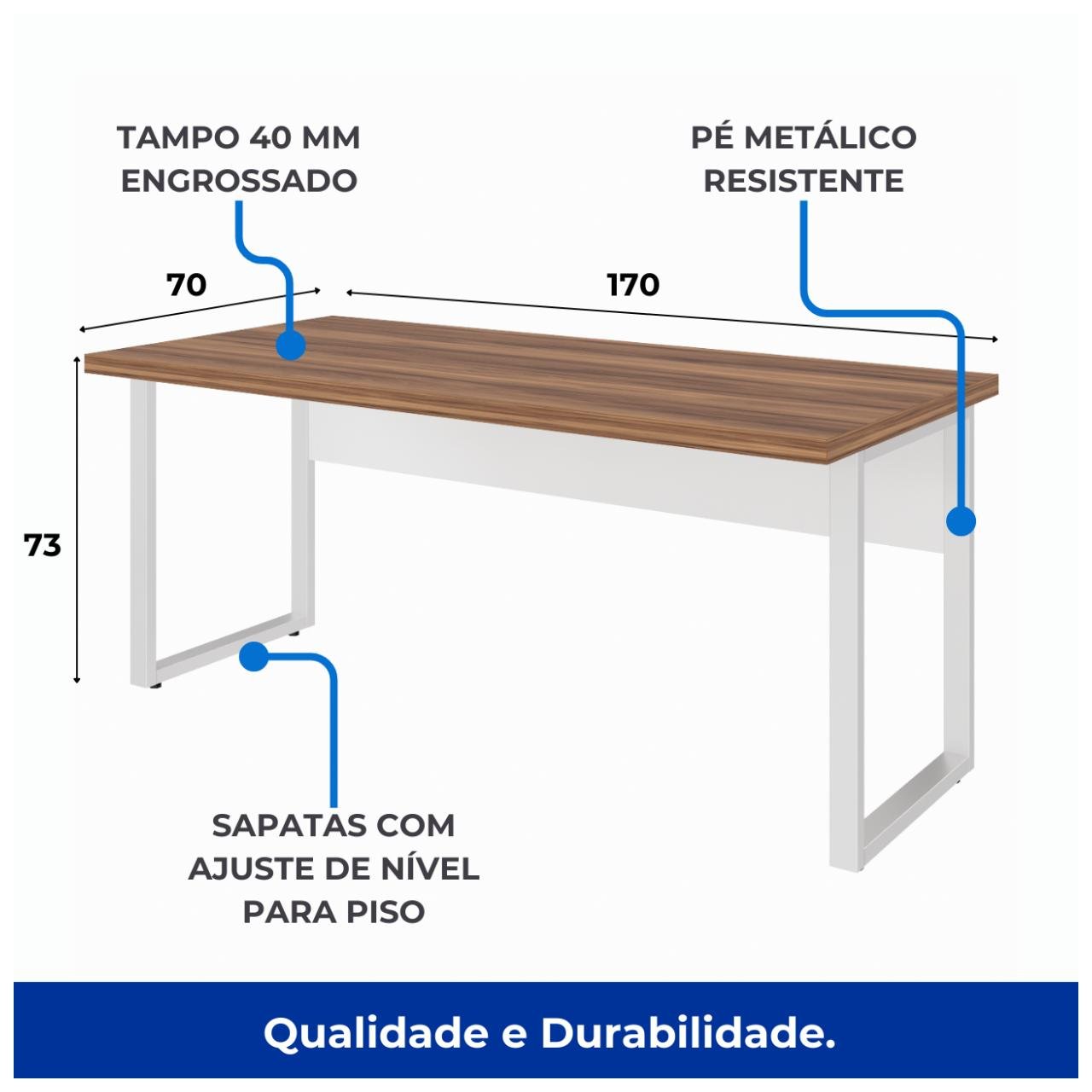 Mesa Escritório PÉ QUADRO 1,70x0,70m -C/ 02 Gavetas - NOGAL SEVILHA / BRANCO - 34322 - Imagem 2