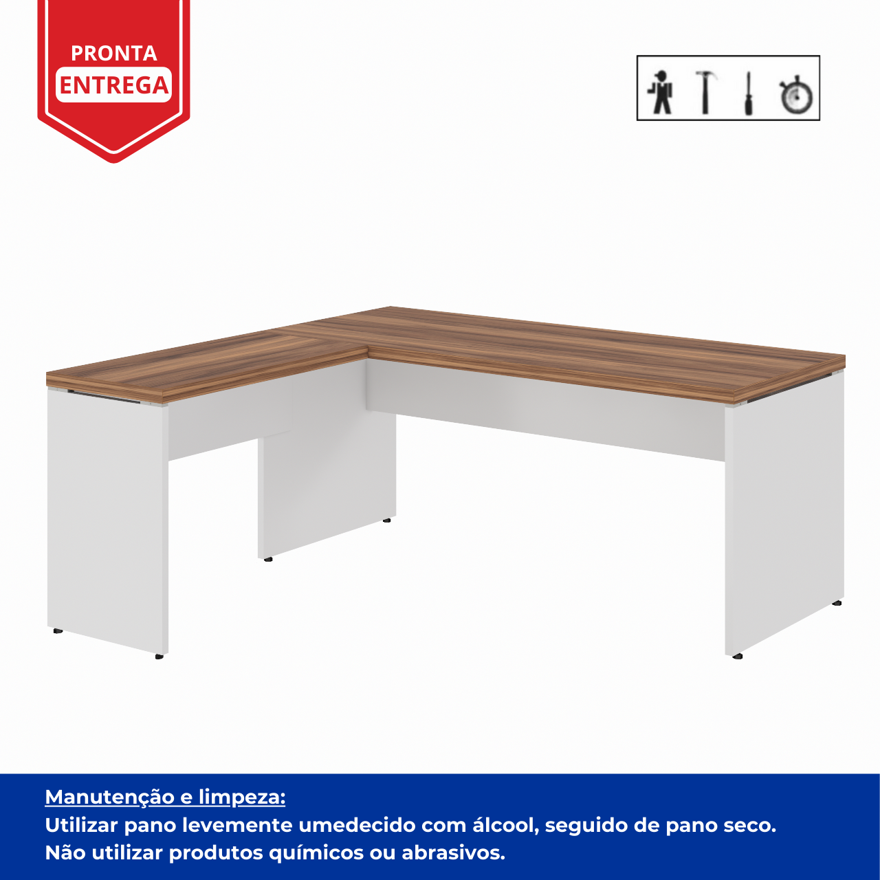 Mesa em L (Mesa 1,70m + Mesa Auxiliar) - S/ Gavetas - WORKSTART - NOGAL SEVILHA/BRANCO - 34325 - Imagem 3