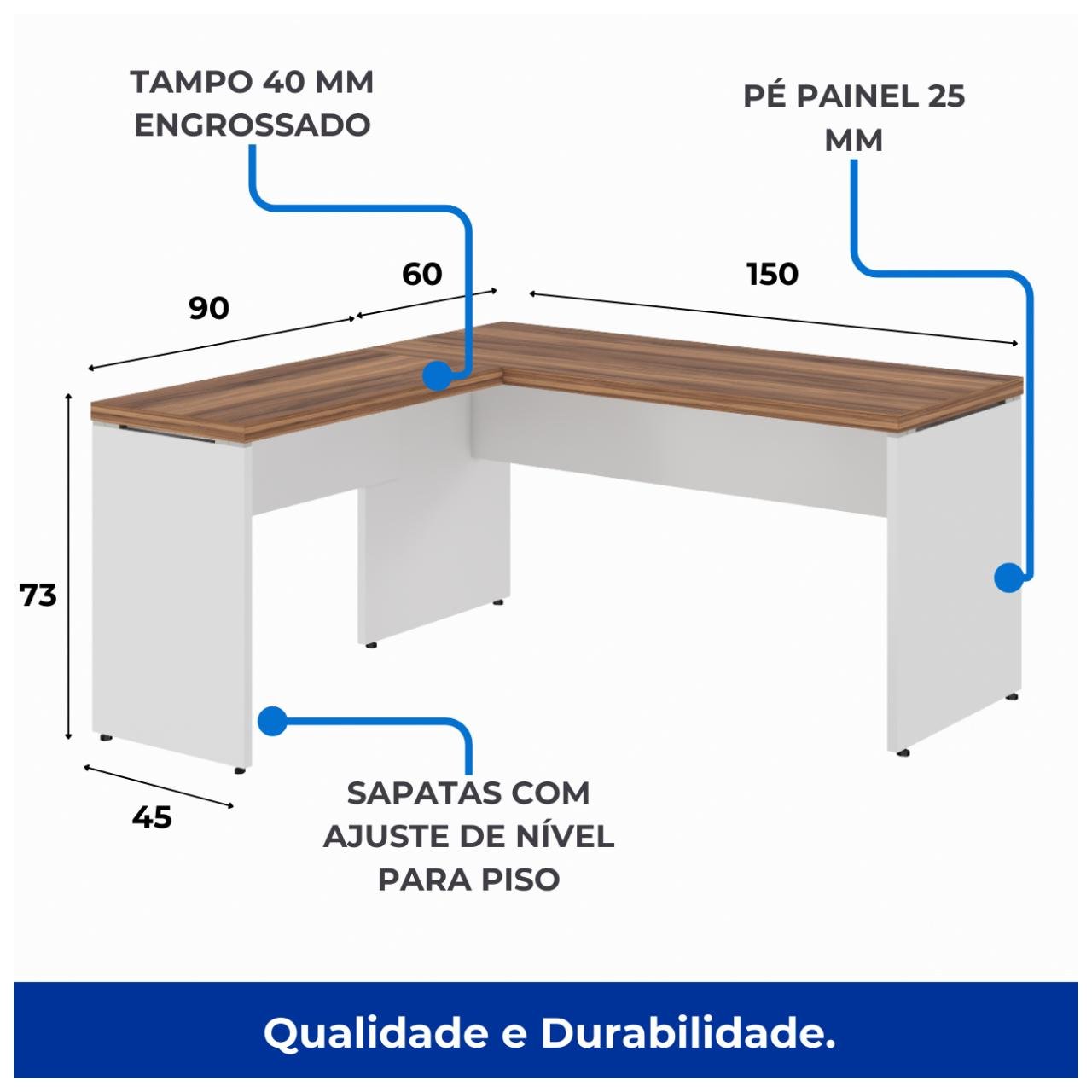 Mesa em L (Mesa 1,50m + Mesa Auxiliar) - C/ Gavetas - WORKSTART - NOGAL SEVILHA/BRANCO - 34324 - Imagem 2
