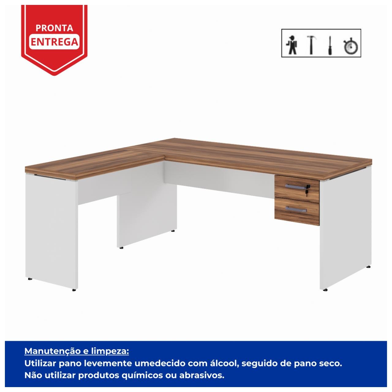 Mesa em L (Mesa 1,70m + Mesa Auxiliar) - C/ Gavetas - WORKSTART - NOGAL SEVILHA/BRANCO - 34326 - Imagem 2