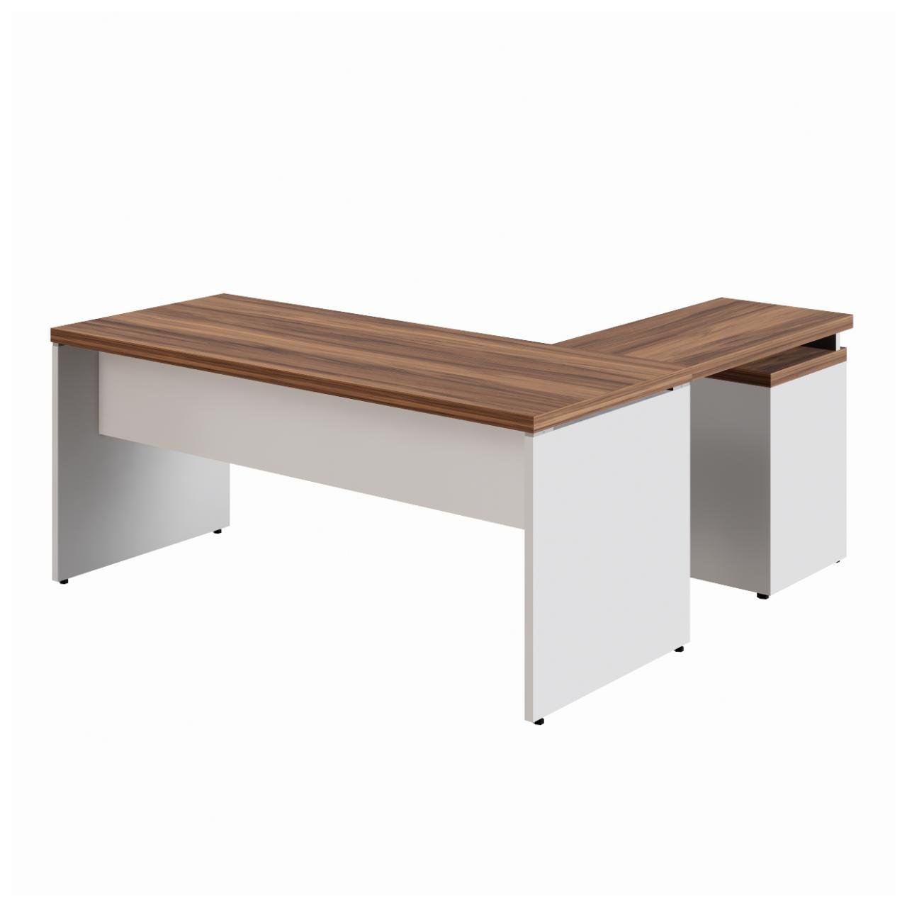 Mesa Escritório em "L" c/ Gavetão na Auxiliar 1,70x1,50m - WORK START - NOGAL SEVILHA/BRANCO - 34328 - Imagem 5