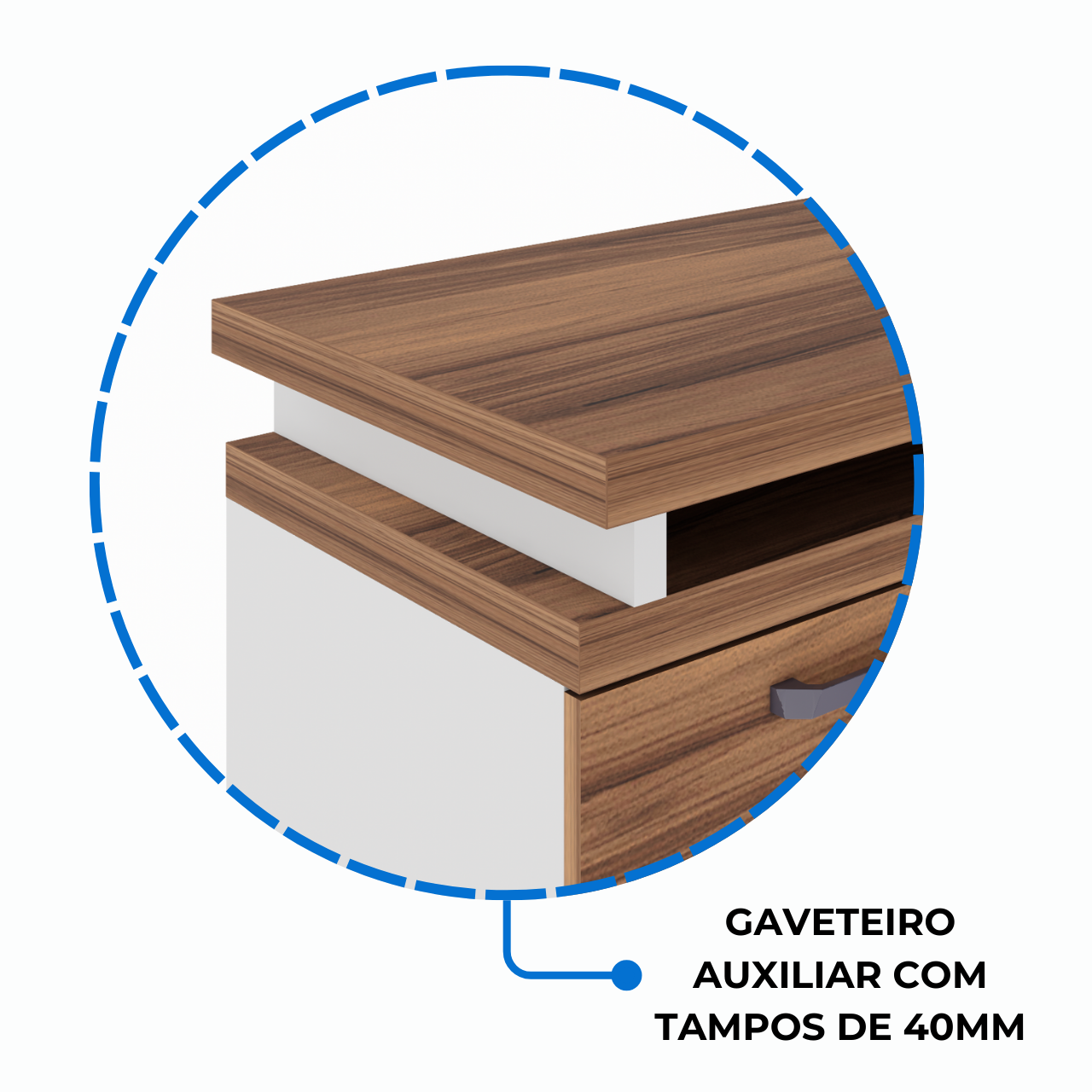 Mesa Escritório em "L" c/ Gavetão na Auxiliar 1,50x1,50m - WORK START - NOGAL SEVILHA/BRANCO - 34327 - Imagem 6