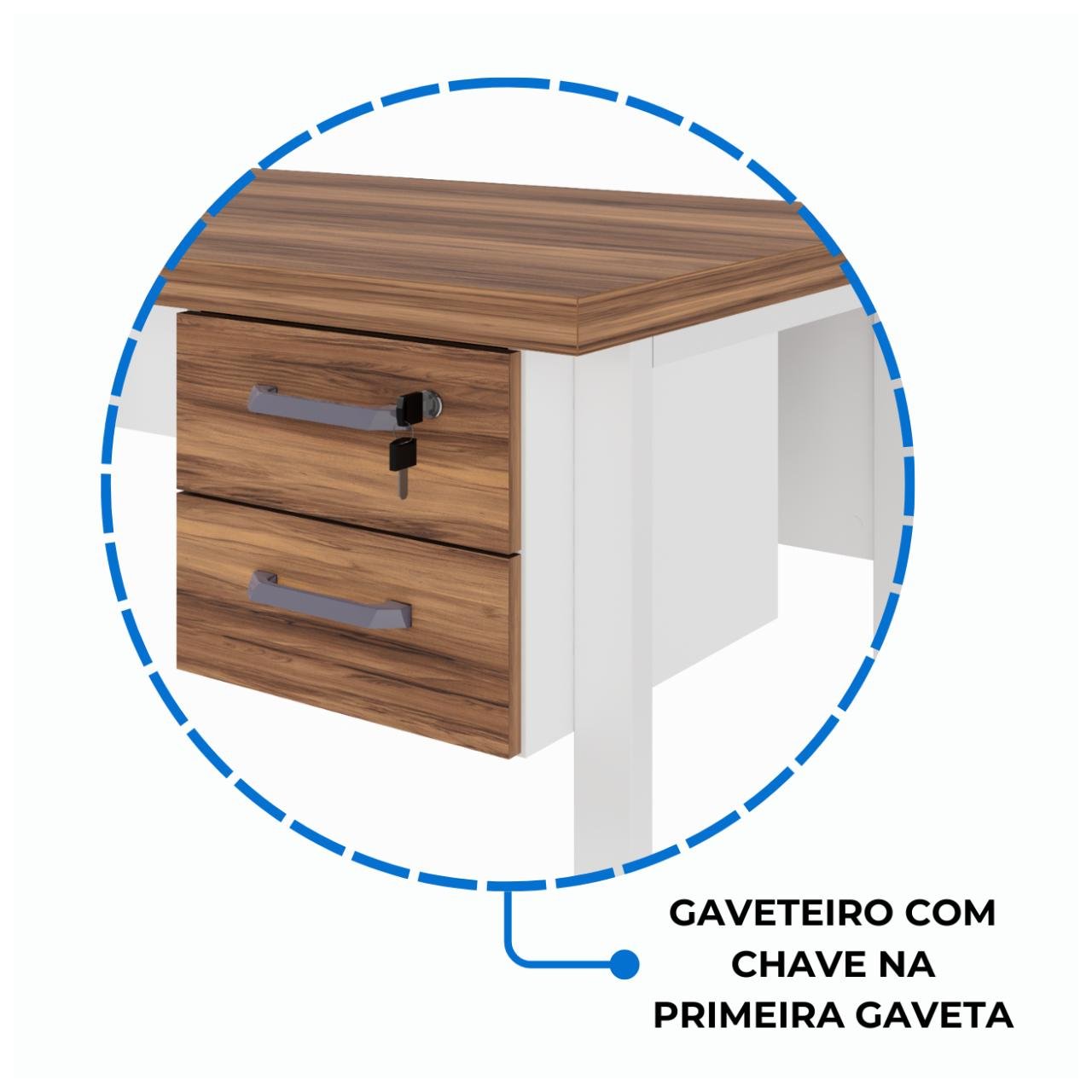 Mesa em L PÉ QUADRO (Mesa 1,70m + Mesa Auxiliar) - C/ Gavetas - WORKSTART - NOGAL SEVILHA/BRANCO - 34332 - Imagem 4