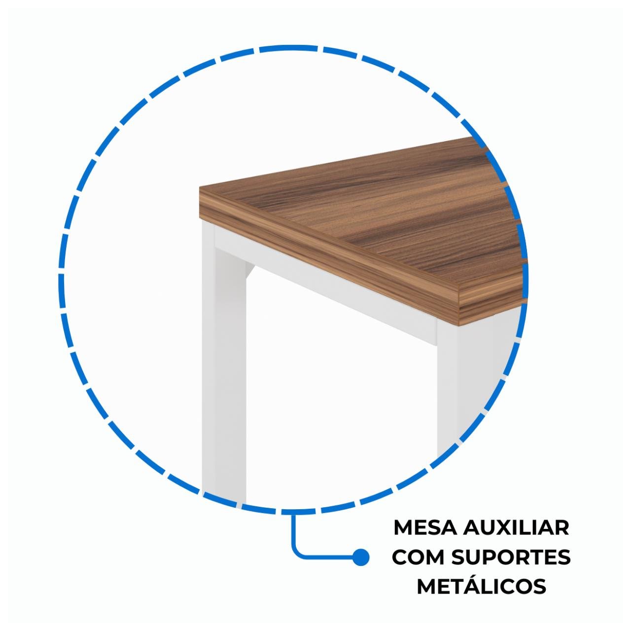 Mesa em L PÉ QUADRO (Mesa 1,50m + Mesa Auxiliar) - S/ Gavetas - WORKSTART - NOGAL SEVILHA/BRANCO - 34329 - Imagem 5