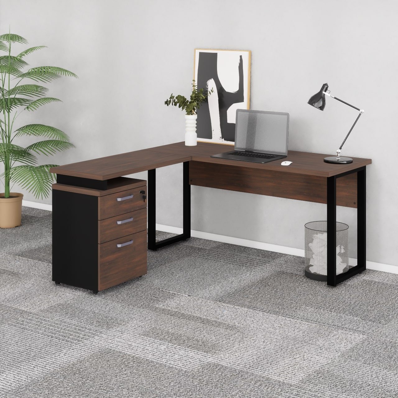 Mesa Escritório em “L” c/ Gaveteiro 1,50m MARSALA/PRETO - 34440 - Imagem 2