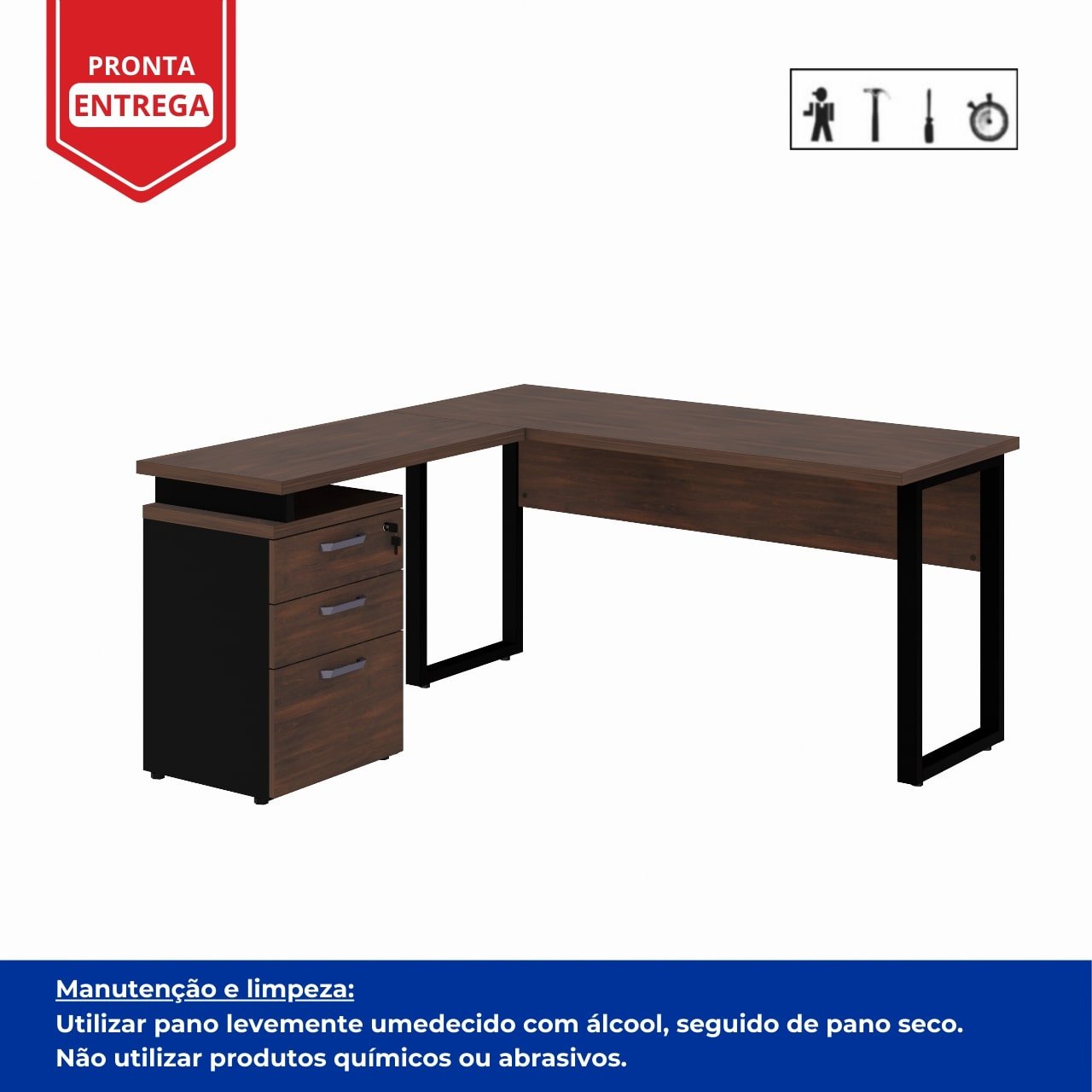 Mesa Escritório em “L” c/ Gaveteiro 1,50m MARSALA/PRETO - 34440 - Imagem 4
