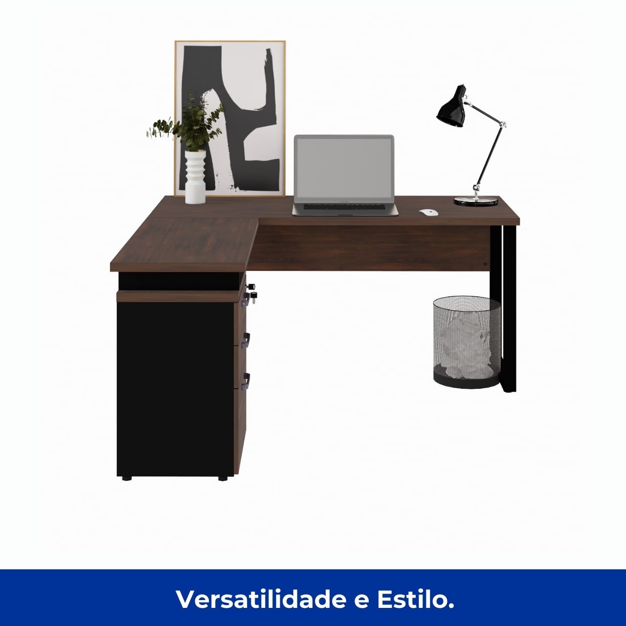 Mesa Escritório em “L” c/ Gaveteiro 1,50m MARSALA/PRETO - 34440 - Imagem 5