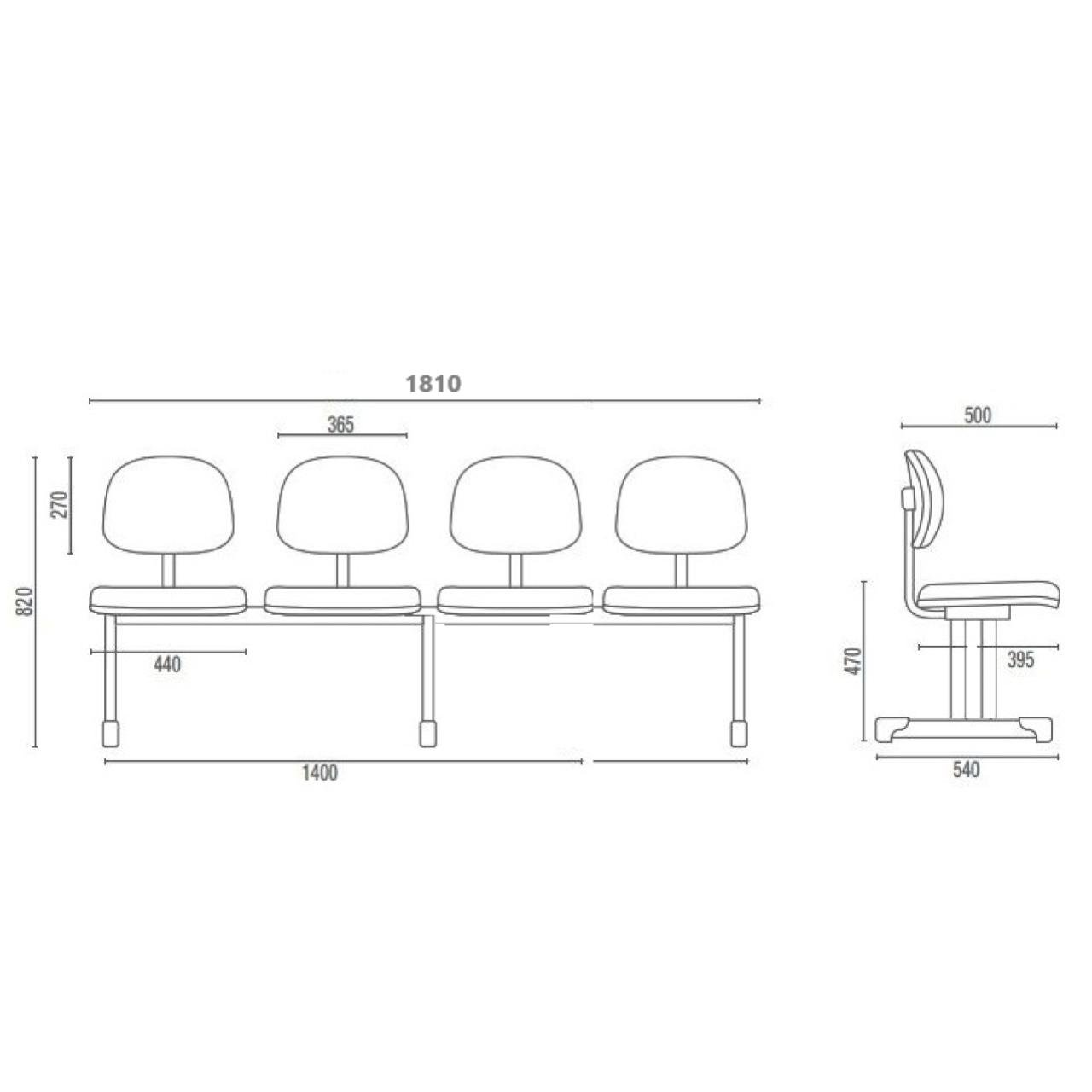 Longarina para Recepção SECRETÁRIA 04 Lugares - Corino PRETO - Pollo Móveis - 34120 - Imagem 7