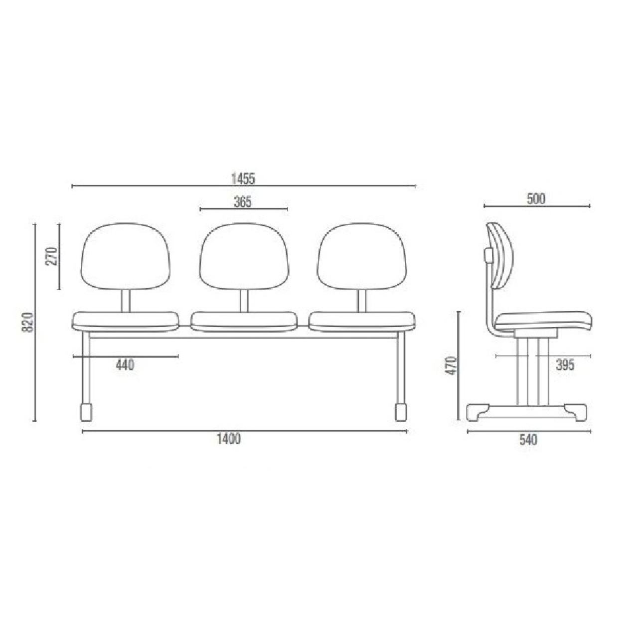 Longarina SECRETÁRIA 03 Lugares - Cor PRETA - Pollo Móveis - 33003 - Imagem 9
