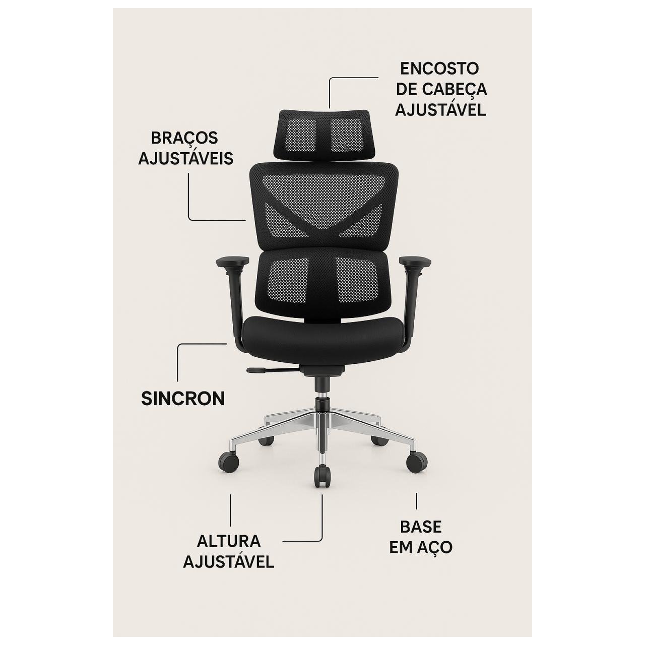 Cadeira de Escritório Presidente Tela TITAN - Cor Preto - 30067 - Imagem 6