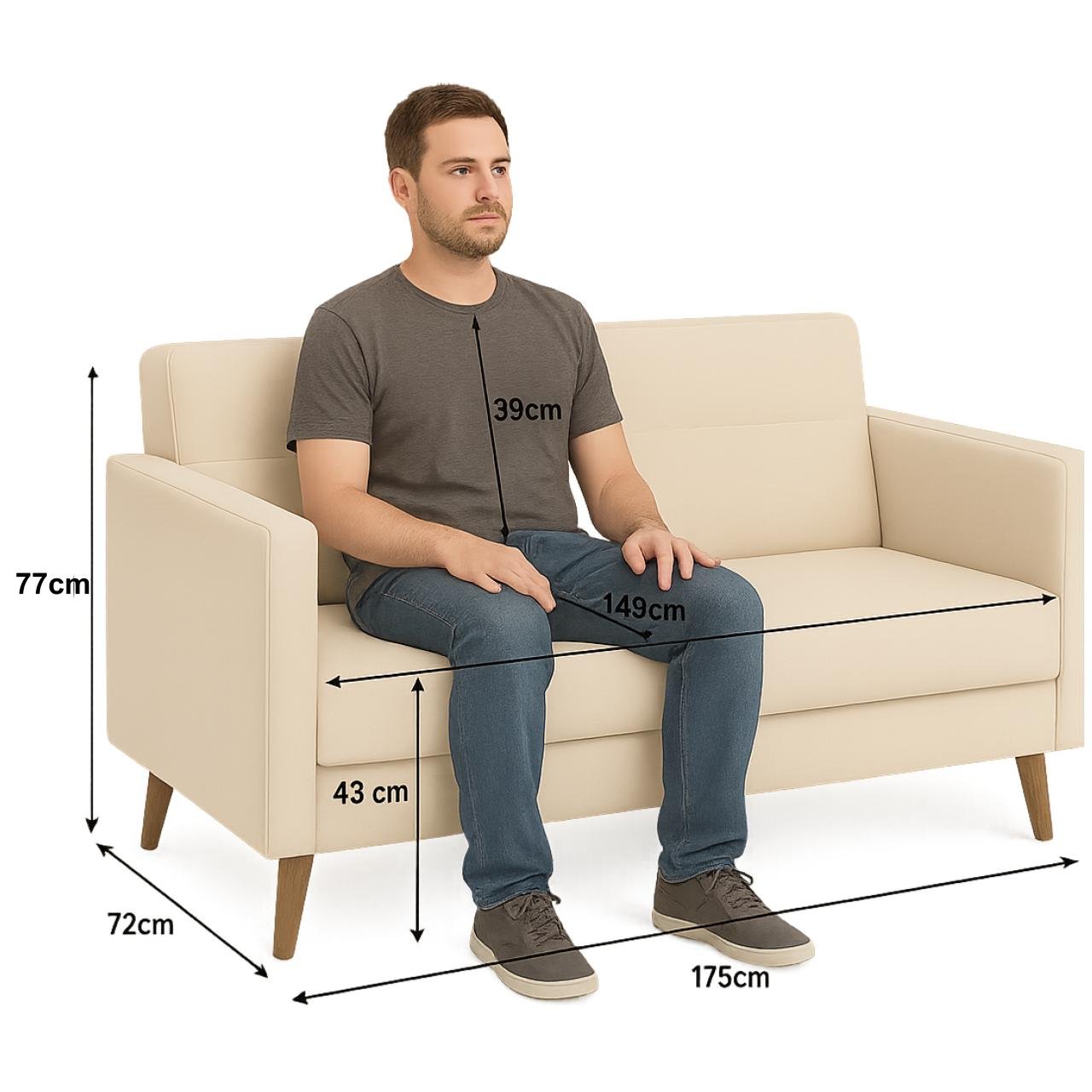 Poltrona para Escritório ROMA 03 Lugar - Corino - Cor NUDE - 60072 - Imagem 5