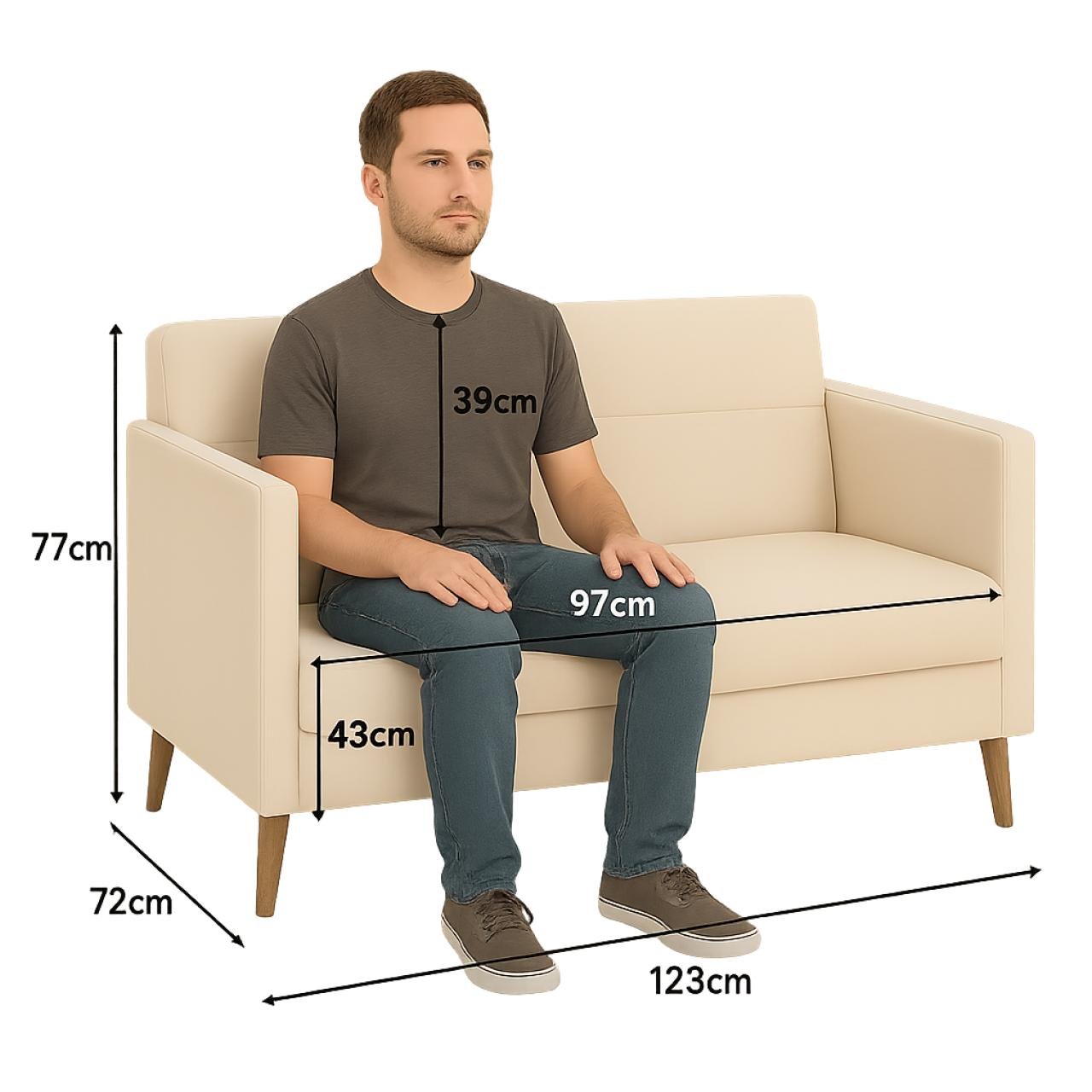 Poltrona para Escritório ROMA 02 Lugar - Corino - Cor NUDE - 60071 - Imagem 5