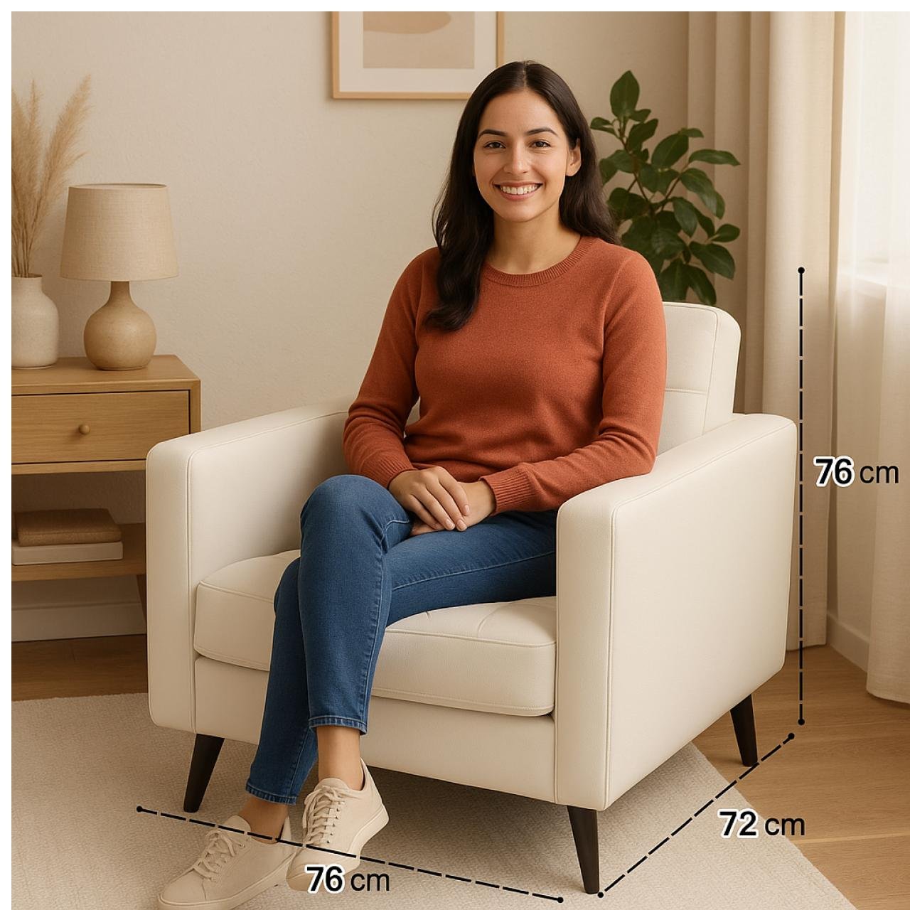 Poltrona para Escritório ROMA 01 Lugar - Corino - Cor NUDE - 60070 - Imagem 6