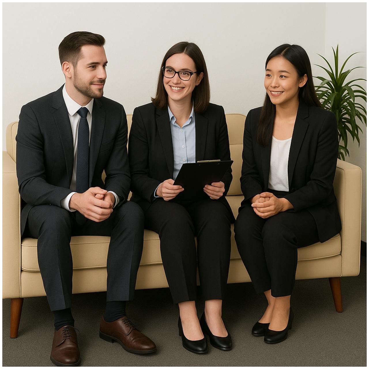 Poltrona para Escritório ROMA 03 Lugar - Corino - Cor AREIA - 60063 - Imagem 5