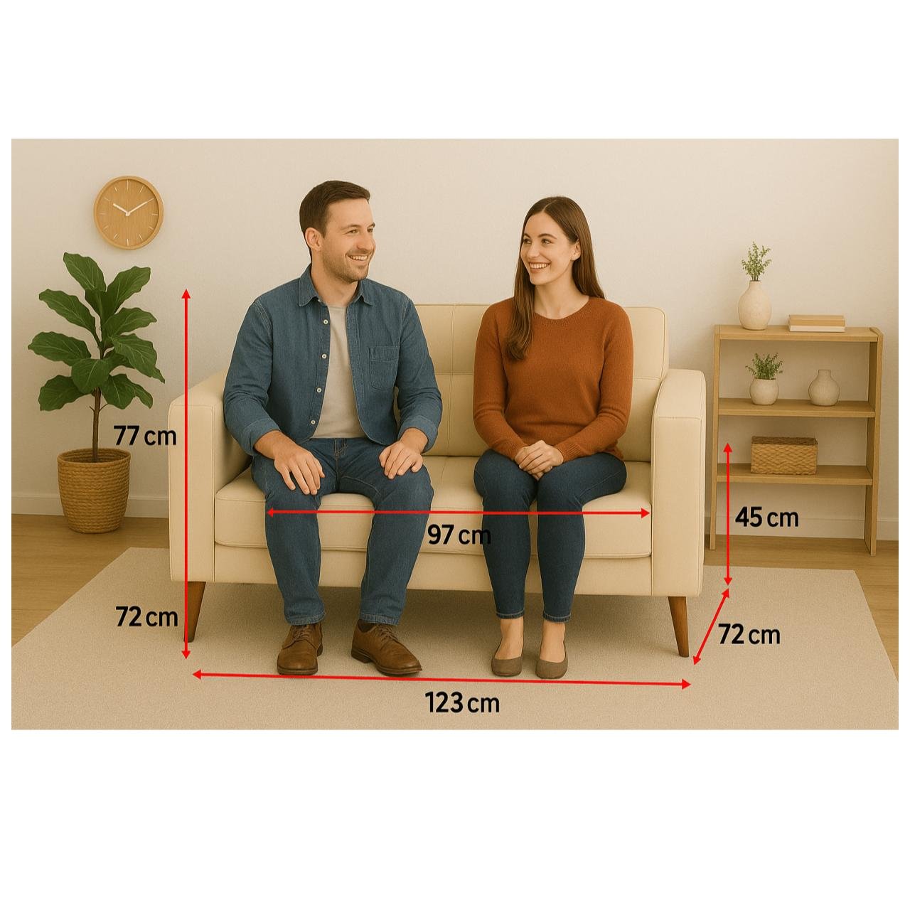 Poltrona para Escritório ROMA 02 Lugar - Corino - Cor AREIA - 60062 - Imagem 6