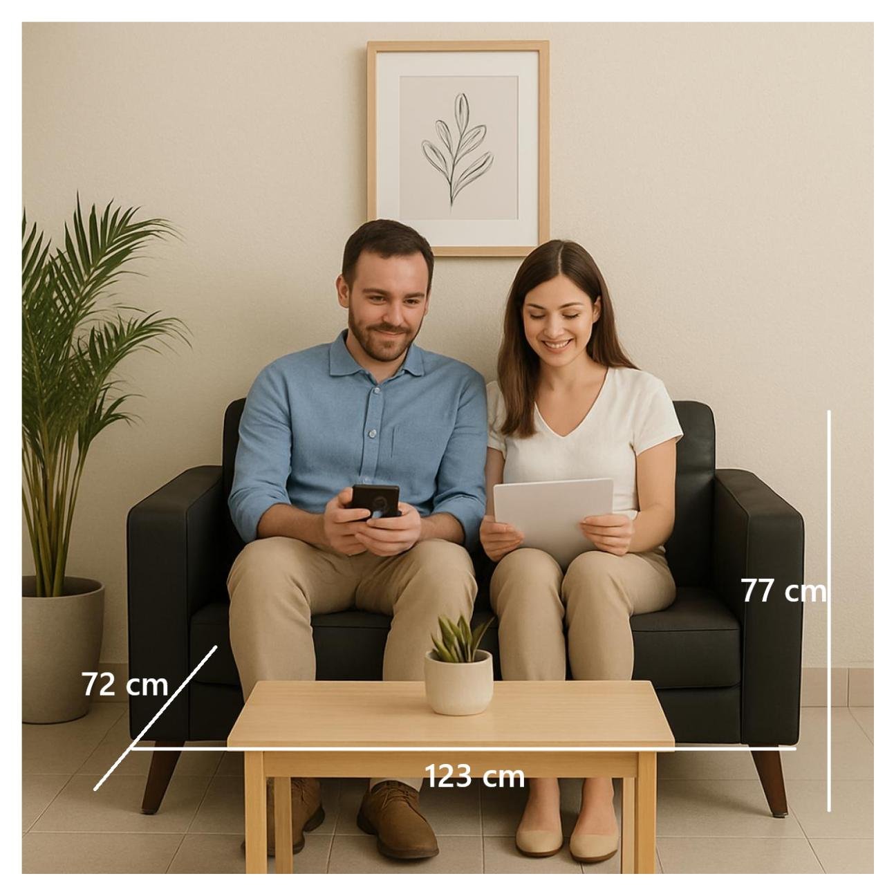 Sofá para Escritório ROMA 02 Lugares - Corino - Cor Preto - 60041 - Imagem 5