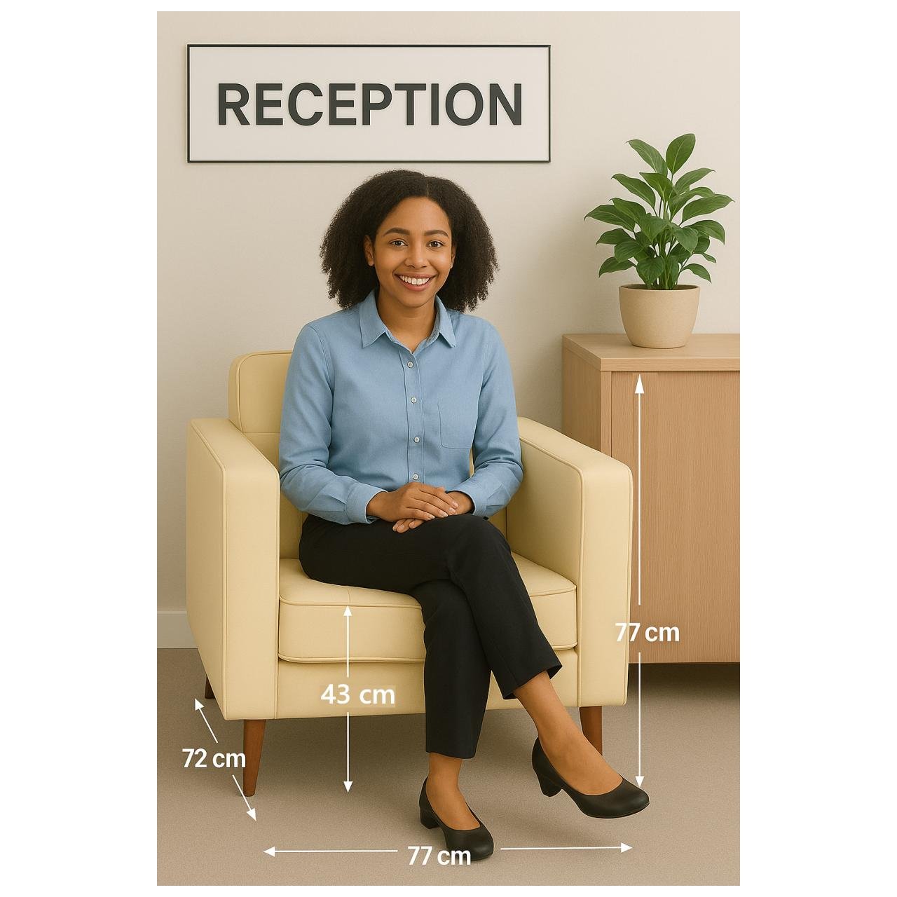 Poltrona para Escritório ROMA 01 Lugar - Corino - Cor AREIA - 60061 - Imagem 6