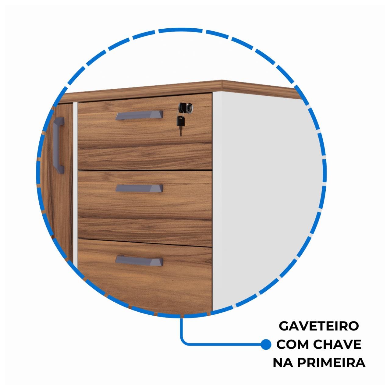 Mesa Escritório PRESIDENTE c/ Armário Pedestal - 1,82x1,80m - NOGAL SEVILHA/BRANCO - 34602 - Imagem 6