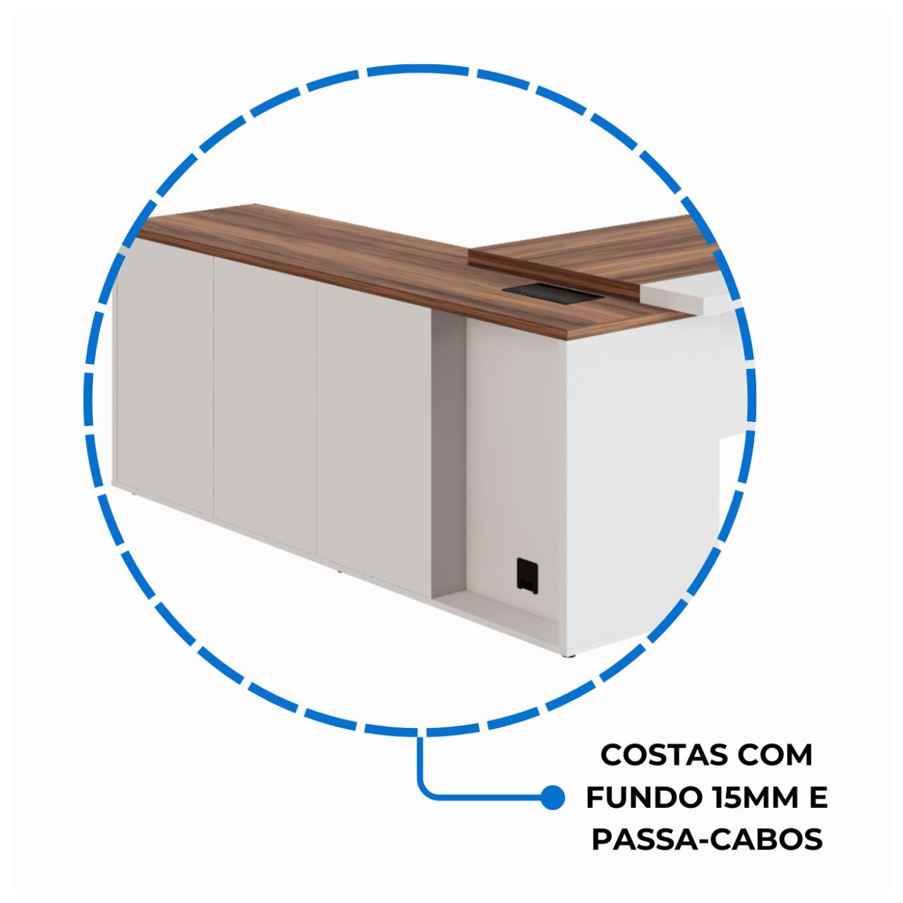Mesa Escritório PRESIDENTE c/ Armário Pedestal - 1,82x1,80m - NOGAL SEVILHA/BRANCO - 34602 - Imagem 8