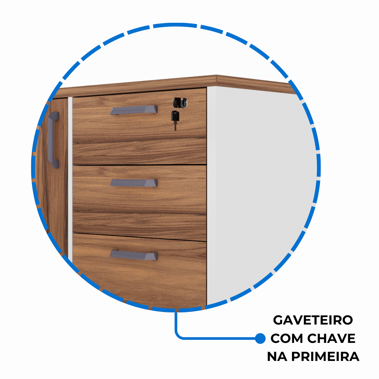 Mesa Escritório PRESIDENTE c/ Armário Pedestal - 1,82x1,80m - NOGAL SEVILHA/BRANCO - 34602 - Imagem 11