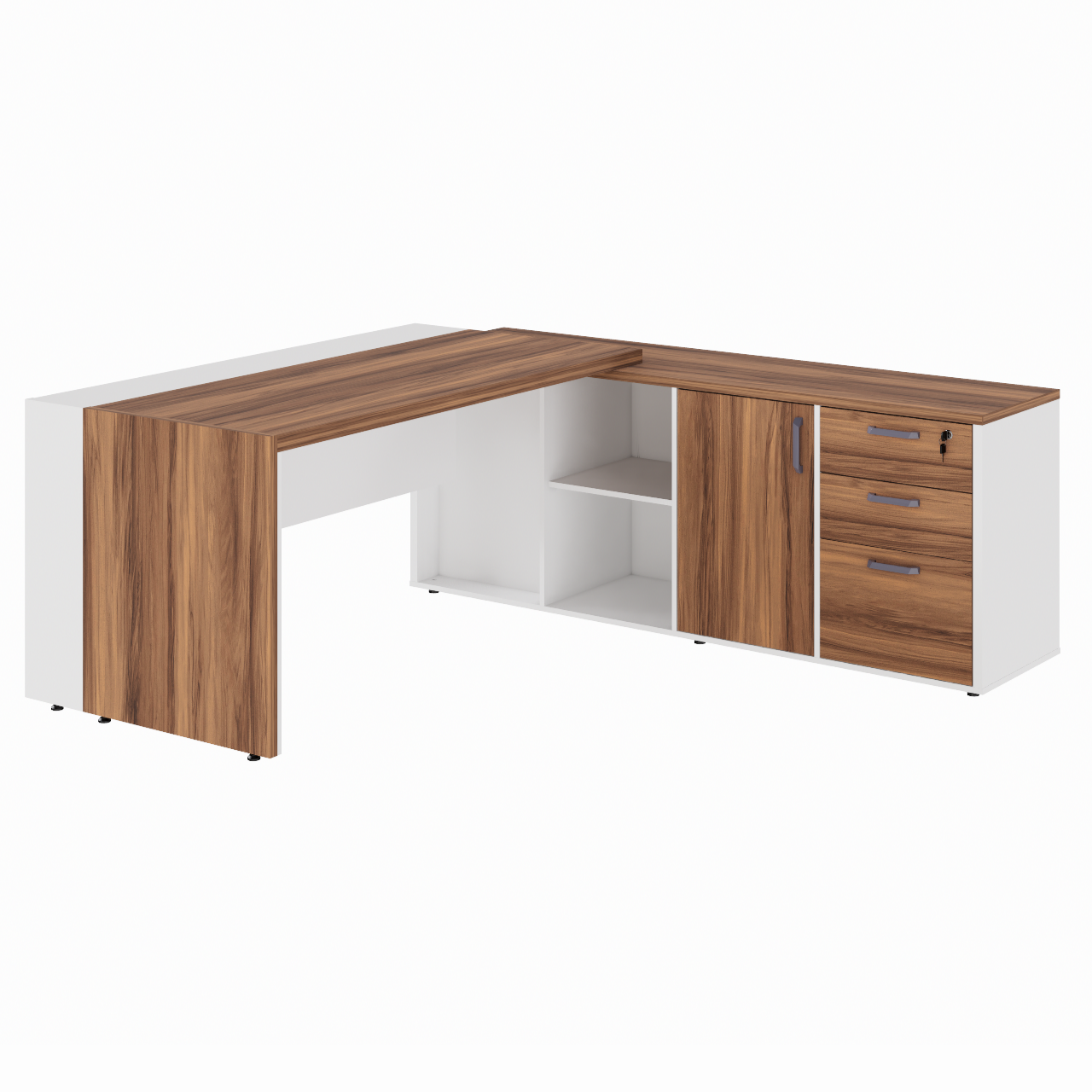 Mesa Escritório PRESIDENTE c/ Armário Pedestal - 1,82x1,80m - NOGAL SEVILHA/BRANCO - 34602 - Imagem 4